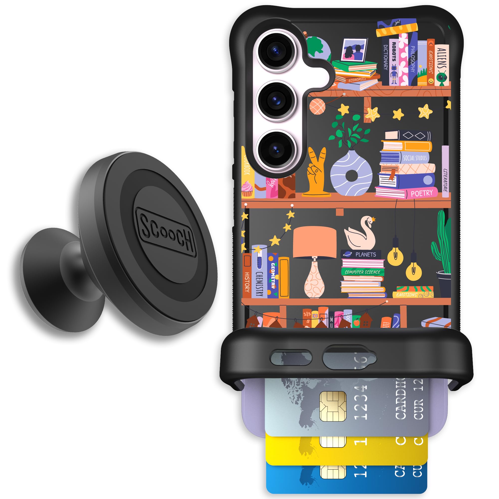 Scooch for Samsung Galaxy S24 Case with Card Holder, Wingmate Wallet Case with Hidden Card Slot and RFID Protection, Starter Bun