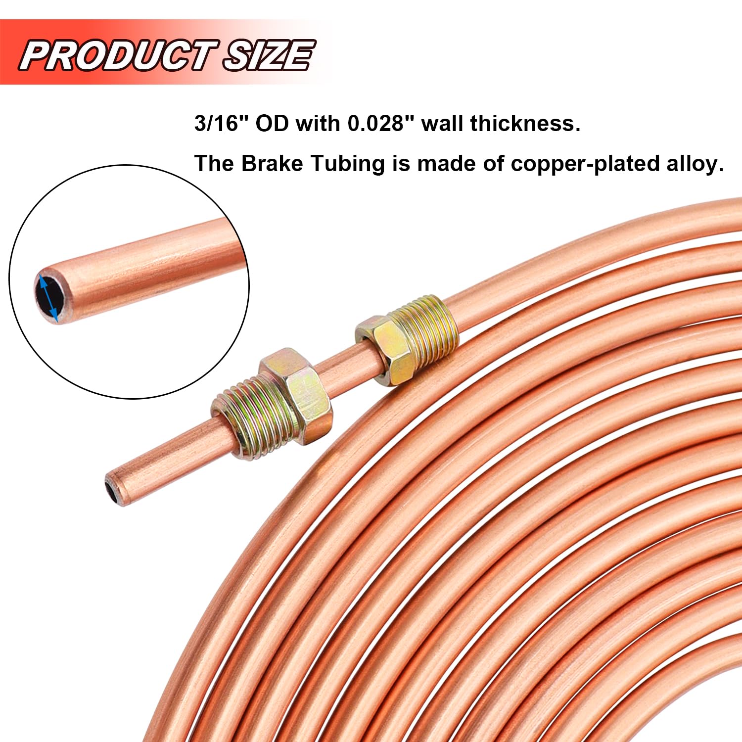 Tnisesm 3/16'' Brake Line Tubing Kit, Upgrade Flexible Copper Nickel Brake Line Tubing Roll For Hydraulic Brakes Fuel Transmissi