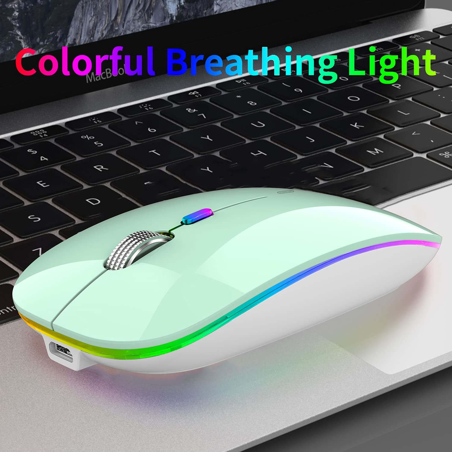 Uiosmuph Led Wireless Mouse, G12 Slim Rechargeable Wireless Silent Mouse, 2.4G Portable Usb Optical Wireless Computer Mice With