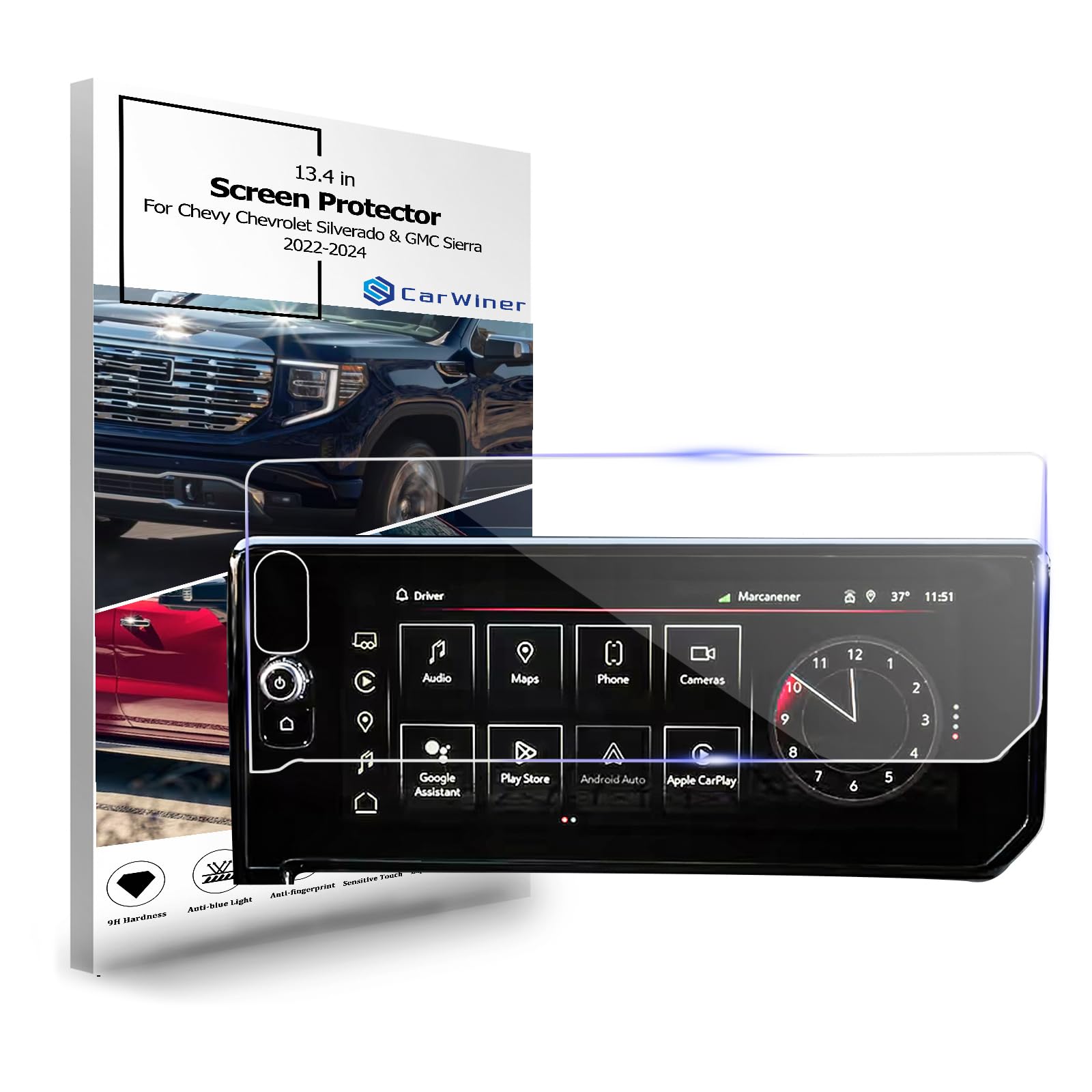 Carwiner Screen Protector For Chevy Chevrolet Silverado & Gmc Sierra 13.4� 2022 2025 1500 2500 3500 For Chevy Silverado Anti Glare Fingerprint Navigation Protection Tempered Glass Accessories