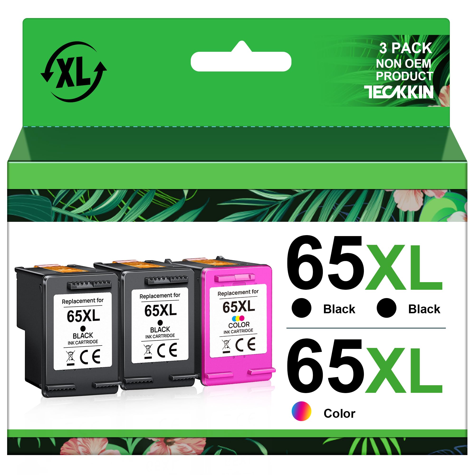 Teckkin 65Xl Ink Cartridges Black/Color Combo Pack (3 Pack) Replacement For Hp Ink 65 65Xl For Deskjet 3755 3772 3700 3752 3722