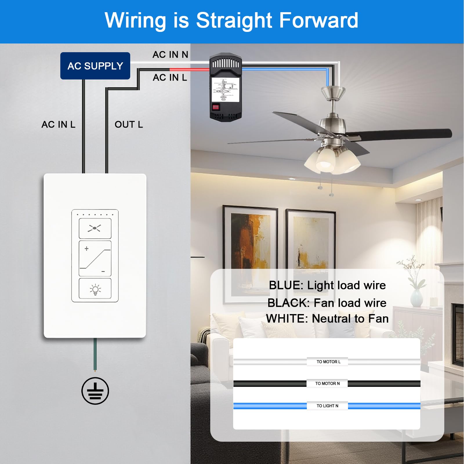 Ceiling Fan Remote Control Kit, Universal Ceiling Fan Remote Control Kit, Ceiling Fan Wall Switch Uc9050T, Compatible With Hunte