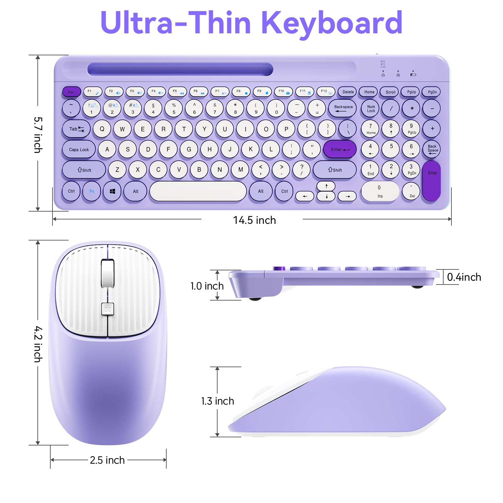 Bluetooth Keyboard And Mouse Wireless, Rechargeable Keyboard And Mouse Combo With Phone Holder (Bluetooth 5.0+3.0+2.4Ghz) Quiet