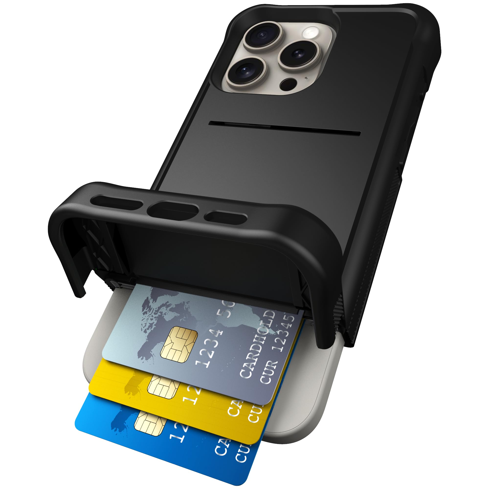 Scooch for iPhone 15 Pro Max Case with Card Holder, Wingmate Wallet Case with Hidden Card Slot and RFID Protection for up to 4 C