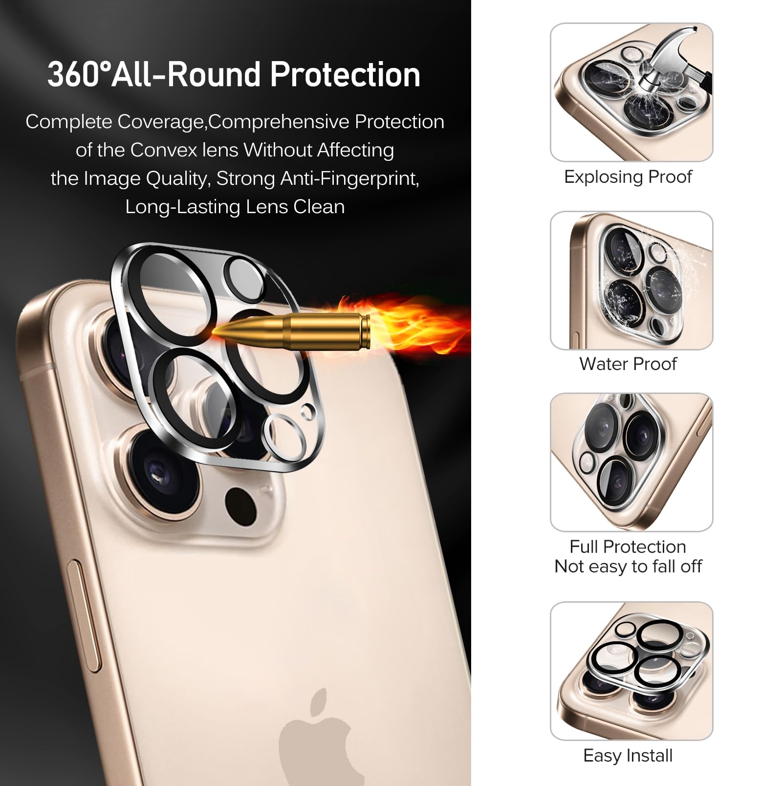 Ivoler 3+3 Pack Tempered Glass For Iphone 16 Pro Max 6.9'' Screen Protector [3 Pack] With [3 Pack] Camera Lens Protector With [A