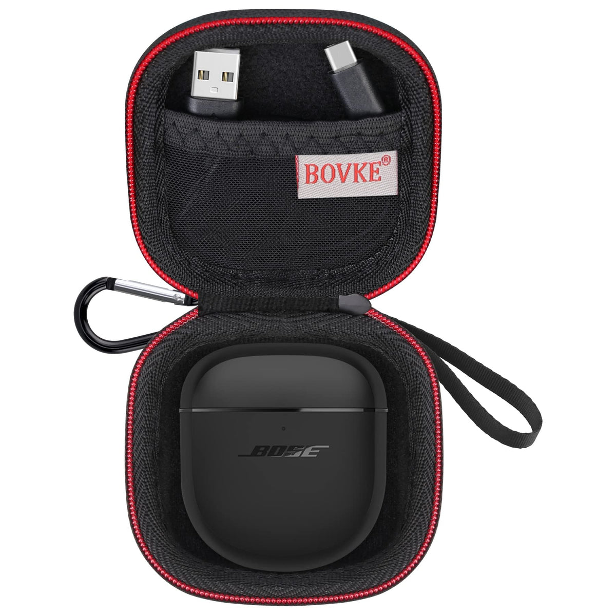 BOVKE Carrying Case for Bose QuietComfort Earbuds II/Bose QC Earbuds 2 Wireless Noise Cancelling in-Ear Headphones, Extra Mesh Pocket for Cables and Eartips, Black+Black (Case Only)
