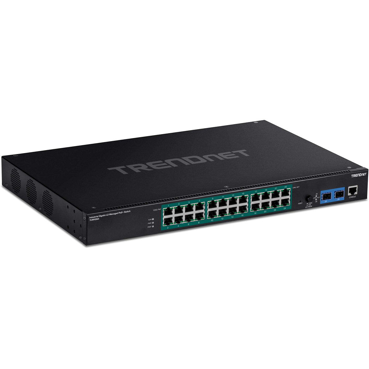 Trendnet 26 Port Industrial Gigabit L2 Managed Poe+ Switch, Ti Rp262I, 1U 19A Rackmount, 24 X Gigabit Poe+ Ports, 2 X Sfp Slots