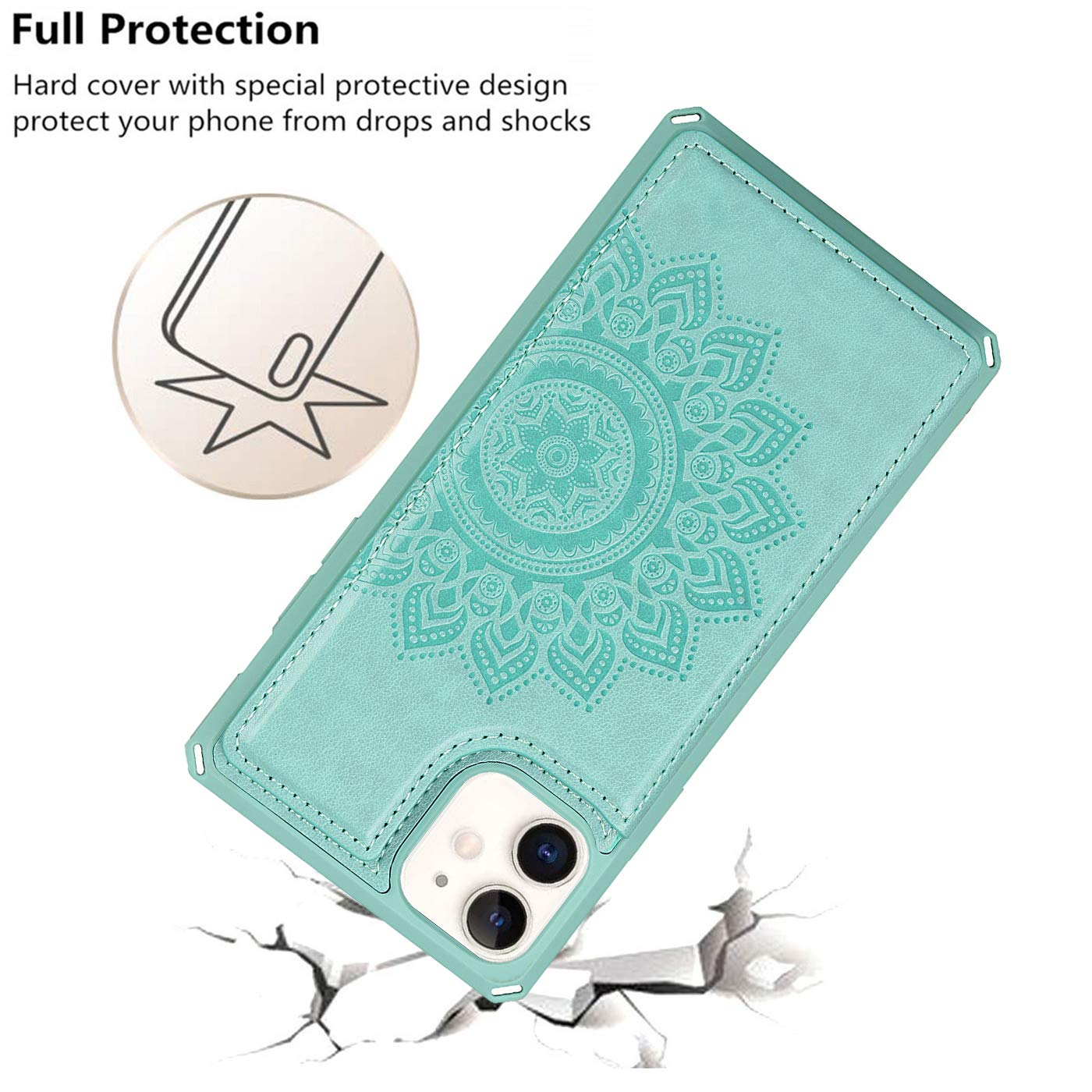 Cavor For Iphone 11 Embossed Mandala Pattern Flower Pu Leather Wallet Case With Card Holder Shockproof Cover   Green