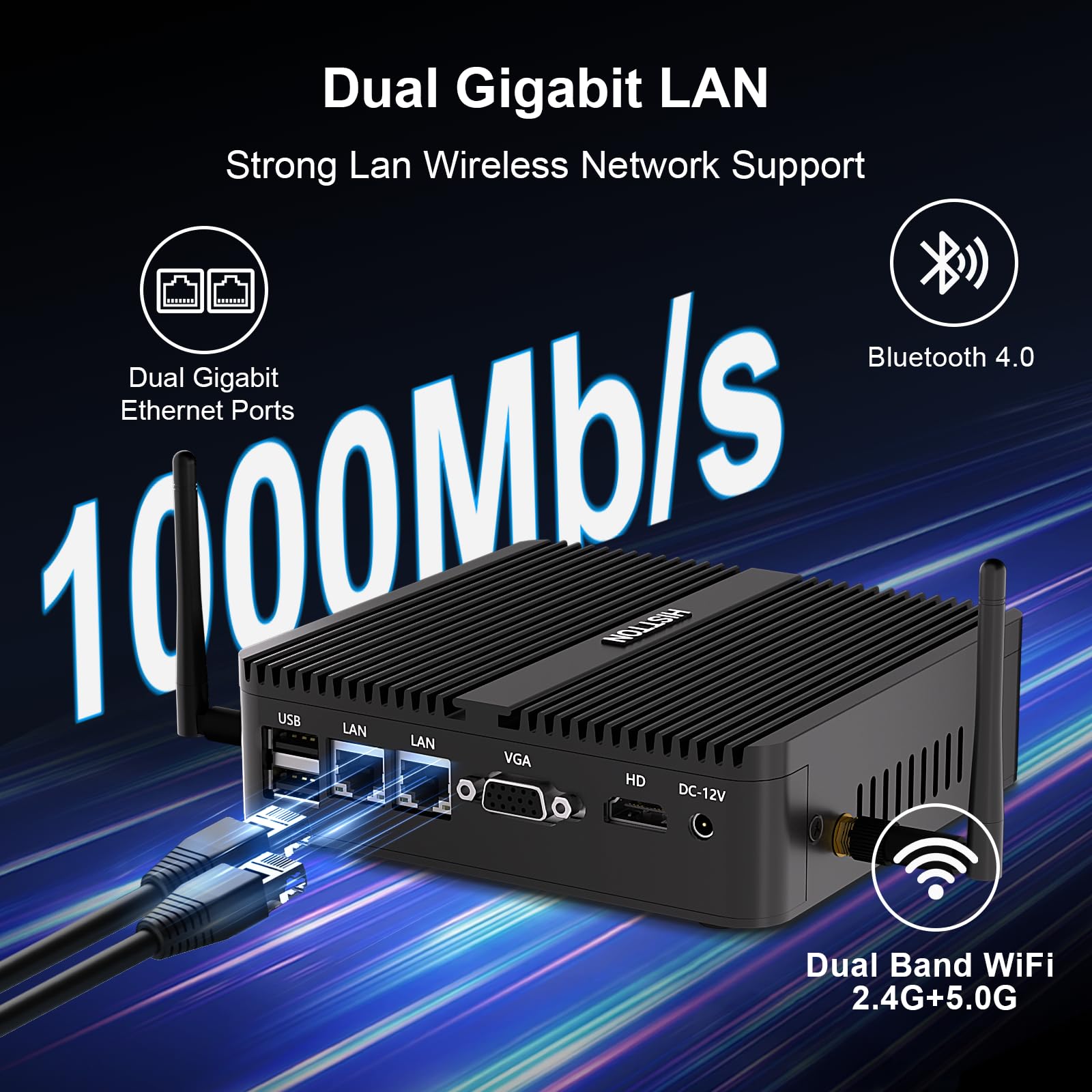 Histton Fanless Mini Pc, Industrial Pc Celeron J4125, Ddr4 8Gb Ram 128Gb Ssd, Mini Computer 2 Lan, Wifi, Bt4.0, Industrial Mini