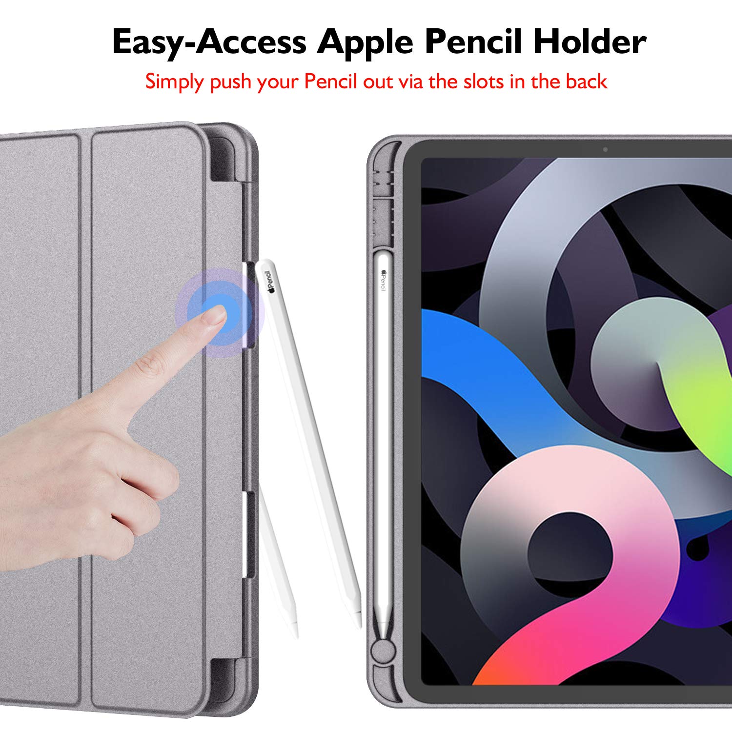 Imieet Ipad Air 11 Inch Case 2024 (6Th Generation), Ipad Air 5Th Generation Case 2022/4Th Generation Case 2020 10.9 Inch With Pencil Holder, Trifold Stand Smart Case (Sliver Gray)