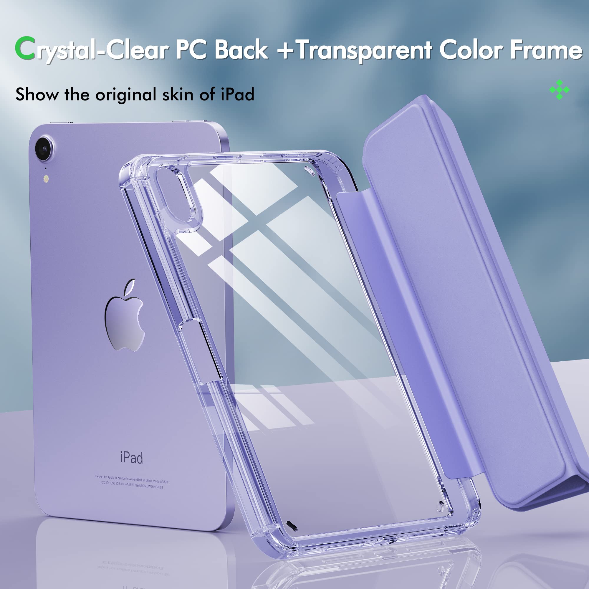 Infiland For Ipad Mini 7 Case, Ipad Mini 7Th (A17 Pro) /6Th Generation Case 8.3 Inch 2024/2021, Clear Back & Pu Leather Protective Cover With Pencil Holder Support Wireless Charging, Purple