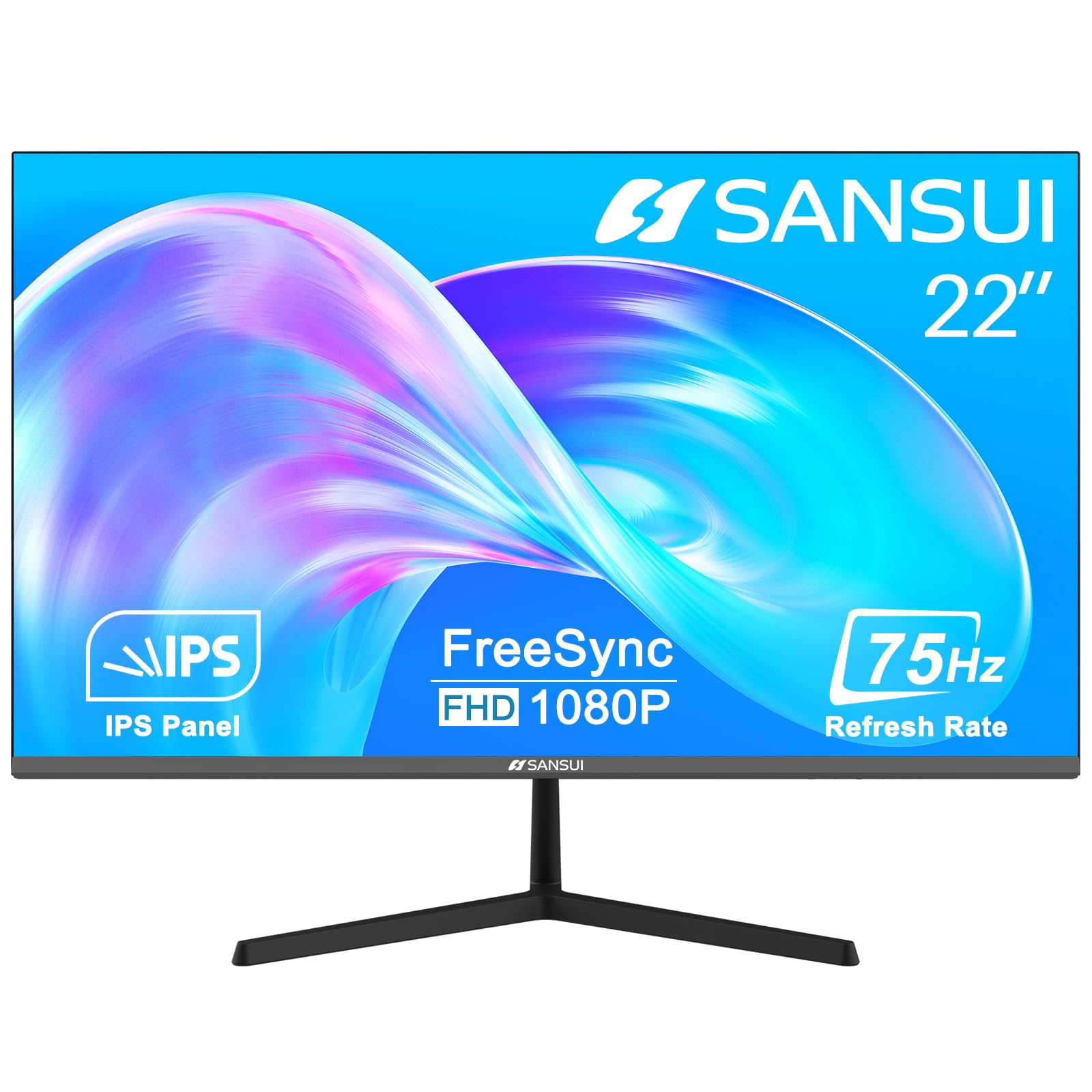 Sansui Monitor 22 Inch Ips 75Hz Fhd 1080P Hdmi Vga Ports Computer Monitor Ultra Thin Tilt Adjustable Vesa Mount Compatible With
