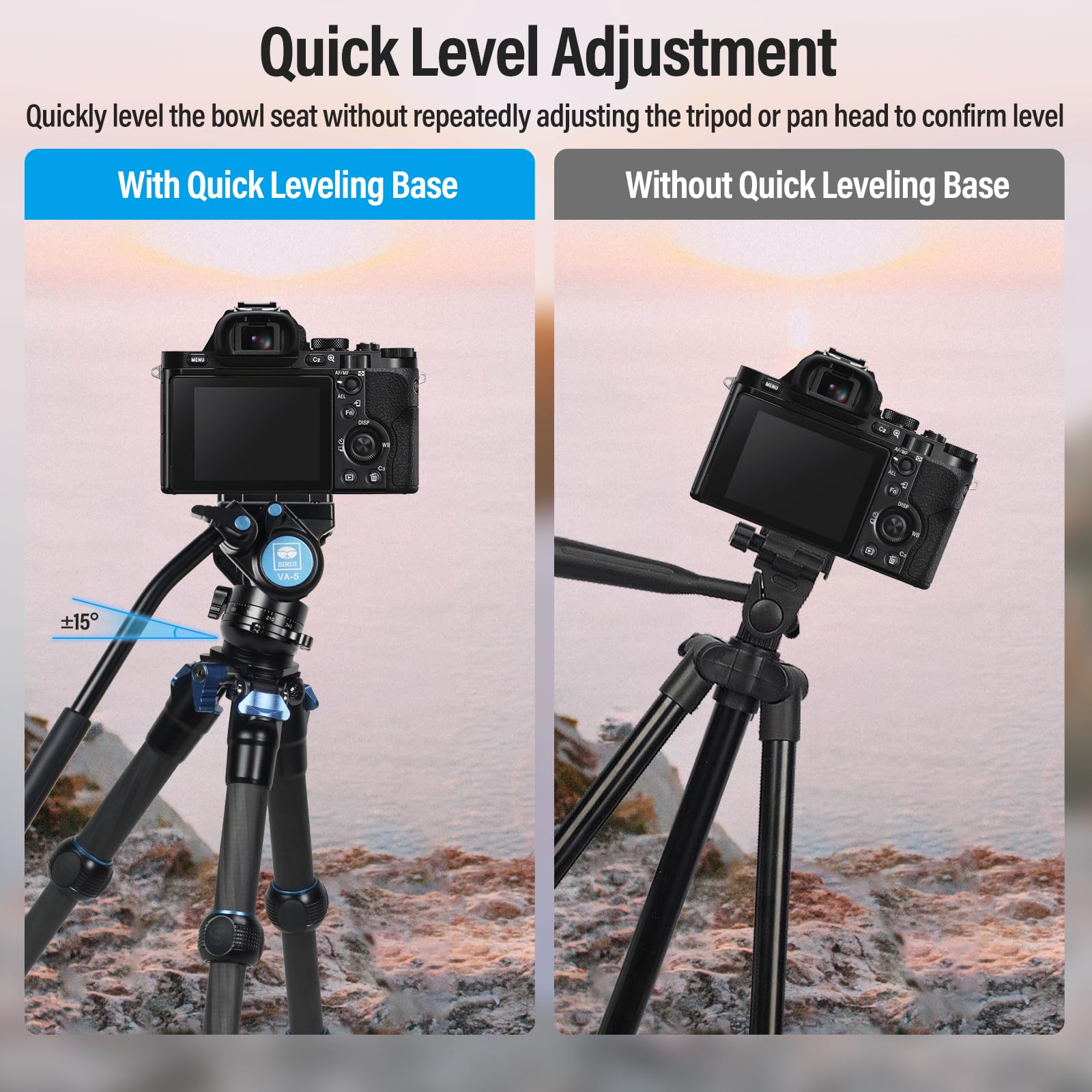 Sirui Am-223L Mini Video Tripod With Va-5 Fluid Head, Carbon Fiber Travel Tripod With Leveling Base For Dslr Camera Video Camcor