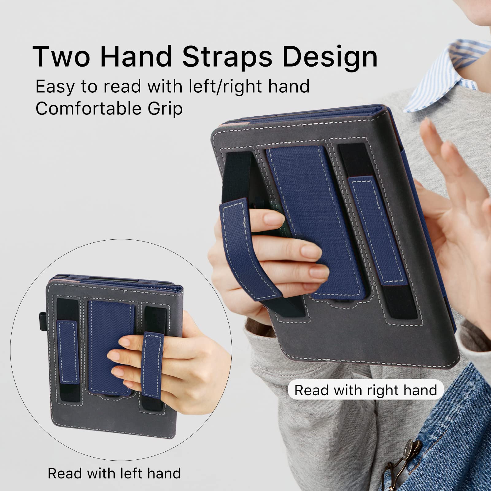 Walnew Stand Case For 6.8  Kindle Paperwhite (Model No. M2L3Ek / M2L4Ek), Two Hand Straps Premium Pu Leather Book Cover With Aut