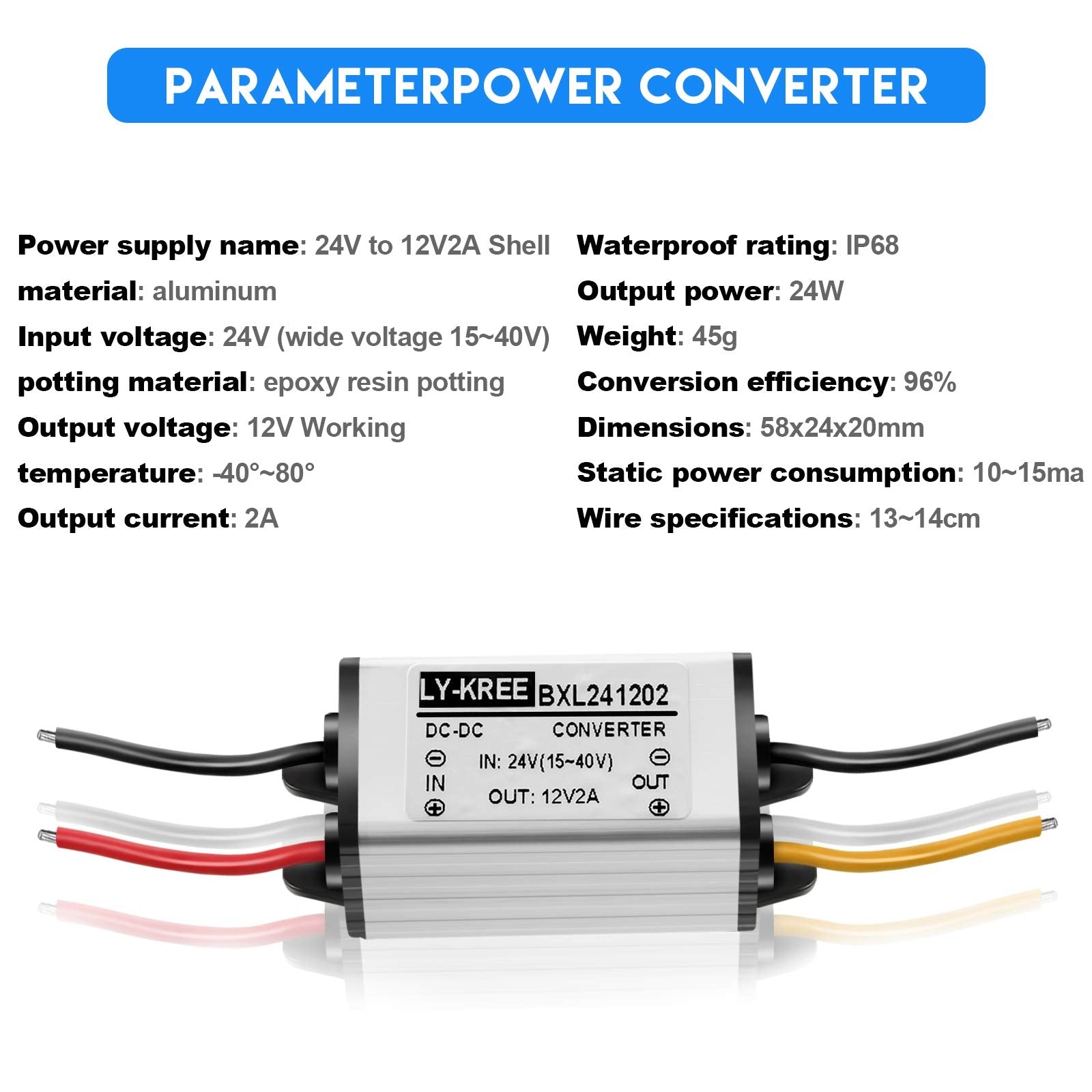 Weewooday 2 Pcs 24V to 12V DC Voltage Reducer Regulator, Waterproof Buck Boost Converter for Golf Carts, Accepts DC 15-40V Inputs
