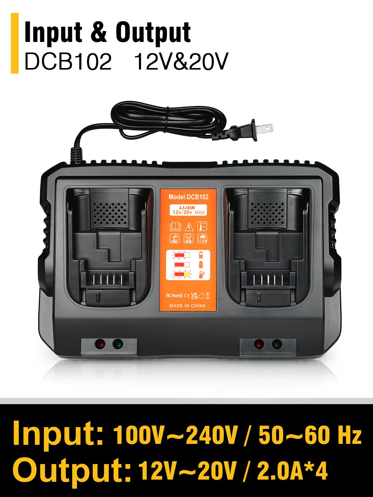 Dcb102 Replacement For Dewalt Battery Charger Station Comaptible With Dewalt 12V/20V Battery Charger Work With Dewalt Battery 20
