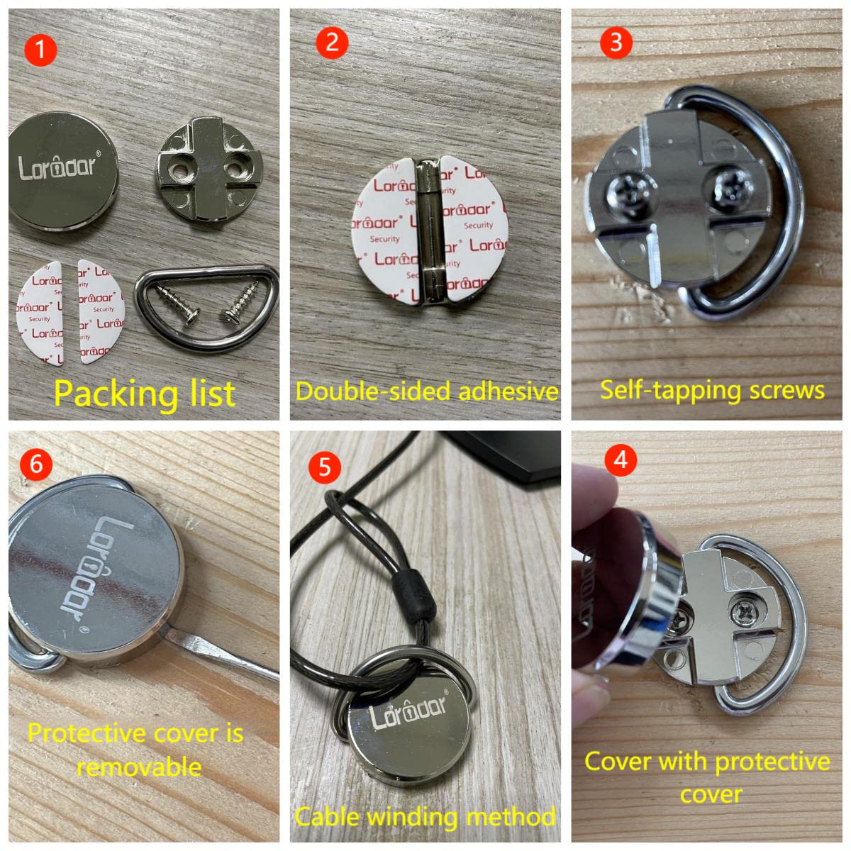 Loradar Stainless Steel Security Anchor Base Plate,Desk Mount Anchor For Laptop Cable Locks (1 Pack)