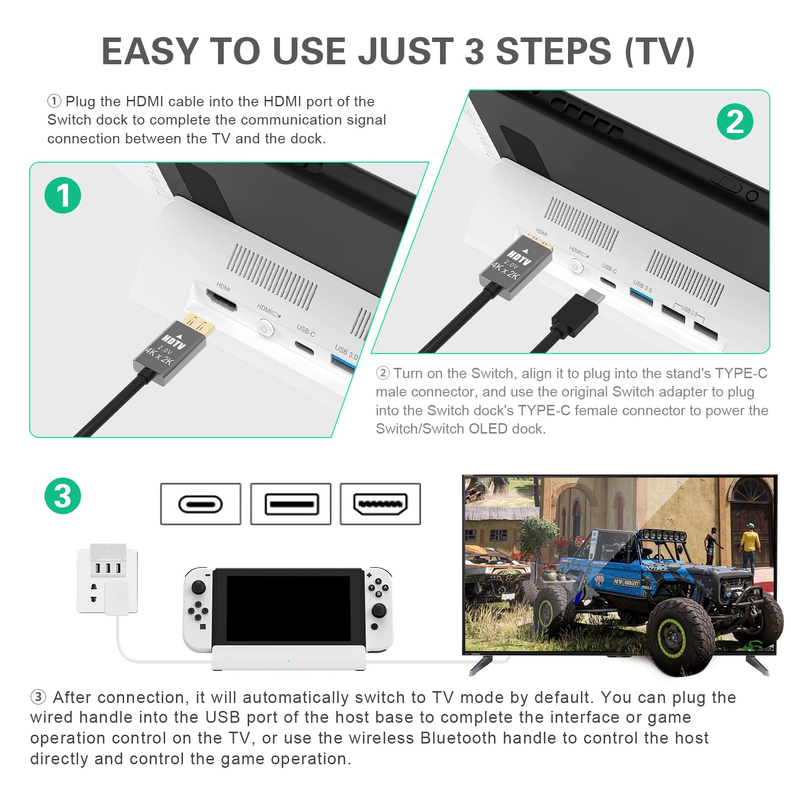 Runtogol Tv Docking Station For Switch,Portable Switch Oled Charger Stand Support 4K Hdmi Output, Replacement For Official Ninte