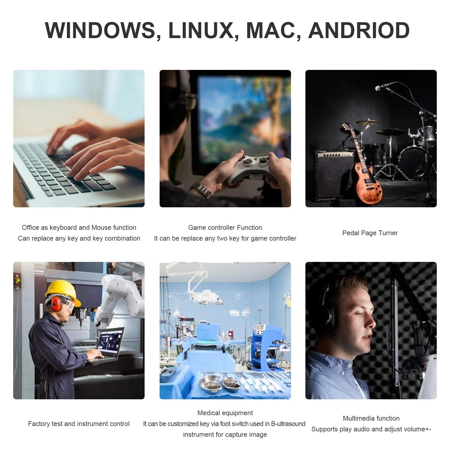 [Upgraded] Ikkegol Usb Triple Foot Pedal Optical Switch Control 3 Key Three Button Program Computer Keyboard Mouse Game Action Hid