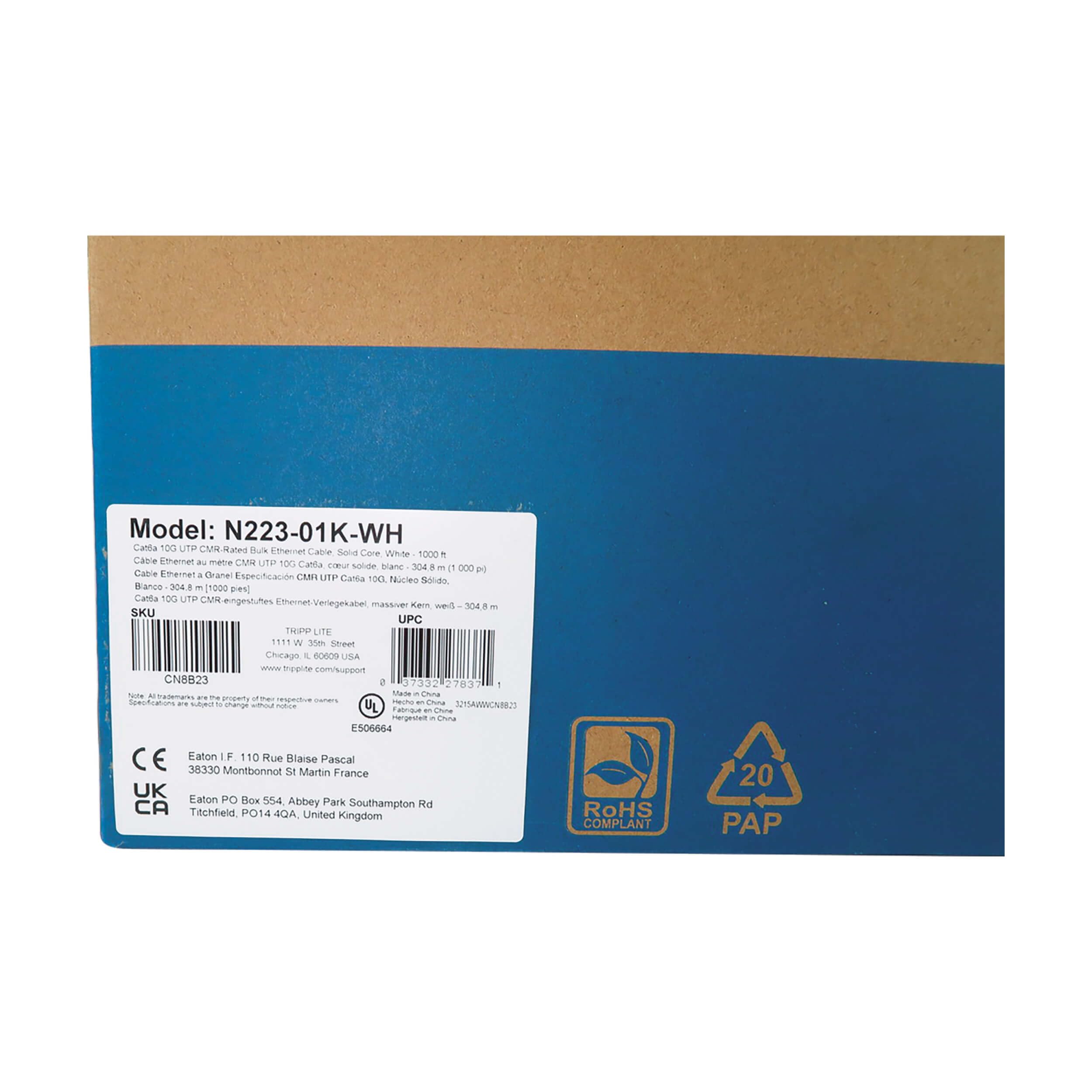 Cat6A Bulk Cbl Wht 1000'