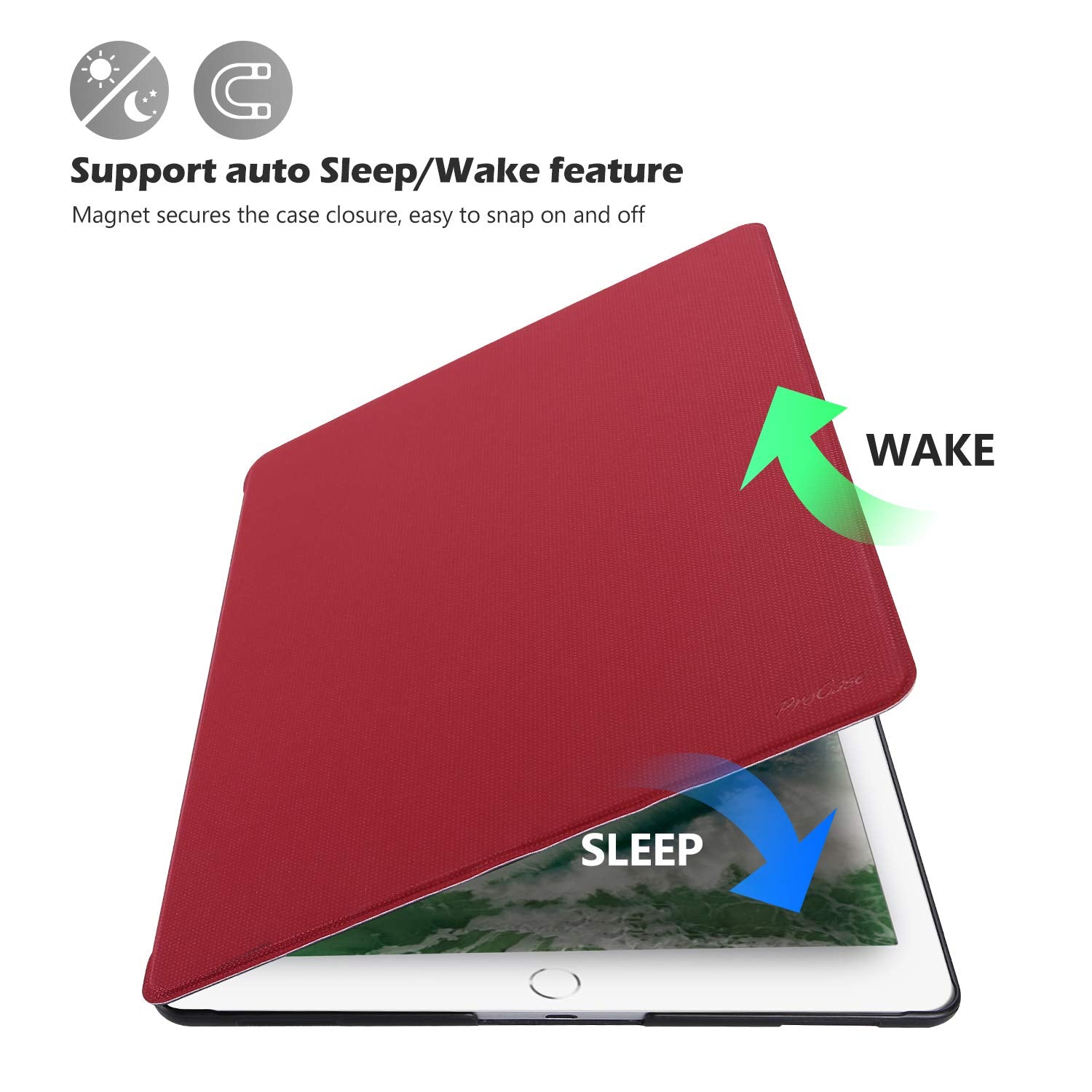 Procase Cover For Ipad Pro 12.9 2017/2015 (Old Model, 2Nd & 1St Gen), Slim Stand Protective Folio Case Smart Cover For Ipad Pro 12.9 Inch 2Nd Gen 2017 / Ipad Pro 12.9 Inch 1St Gen 2015  Red
