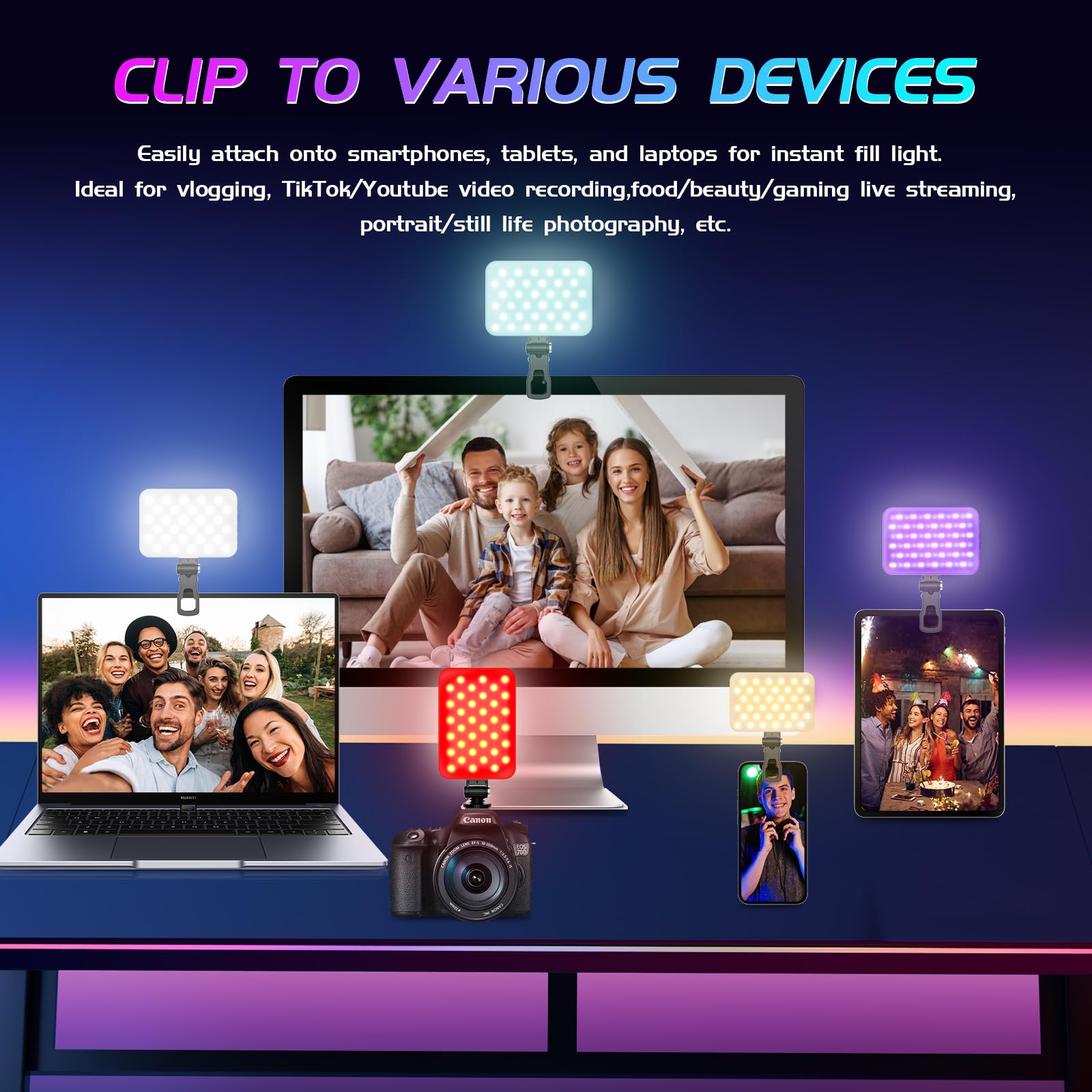 Selfie Light   Bansine Usb Rechargeable Rgb Led Phone Light   Portable Photo Light With 97+ Cri, 2500K 6500K Color Temperature F