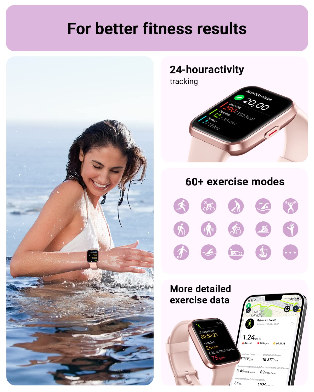 Smart Watch For Women Android & Iphone, Alexa Built-In, 1.8 '' Touch Screen Fitness Tracker With Answer/Make Calls, Ip68 Waterpr