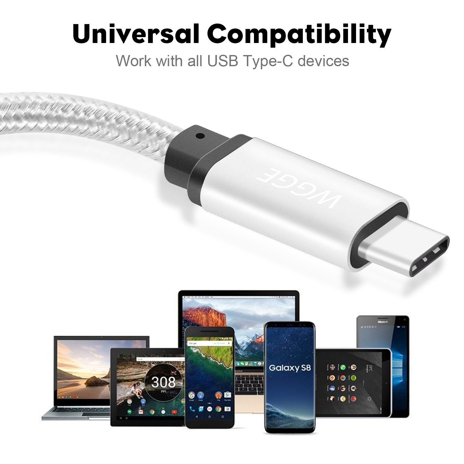 Wgge Metal Usb C 3.1 Type C To Usb C 3.1 Type C Cable Nylon Braiding Fast Charger, Using For Macbook Pro,Htc 10, Lg G5 V20, Nintendo Switch, Nexus 6P/5X, Google Pixel And More (6.6 Feet)
