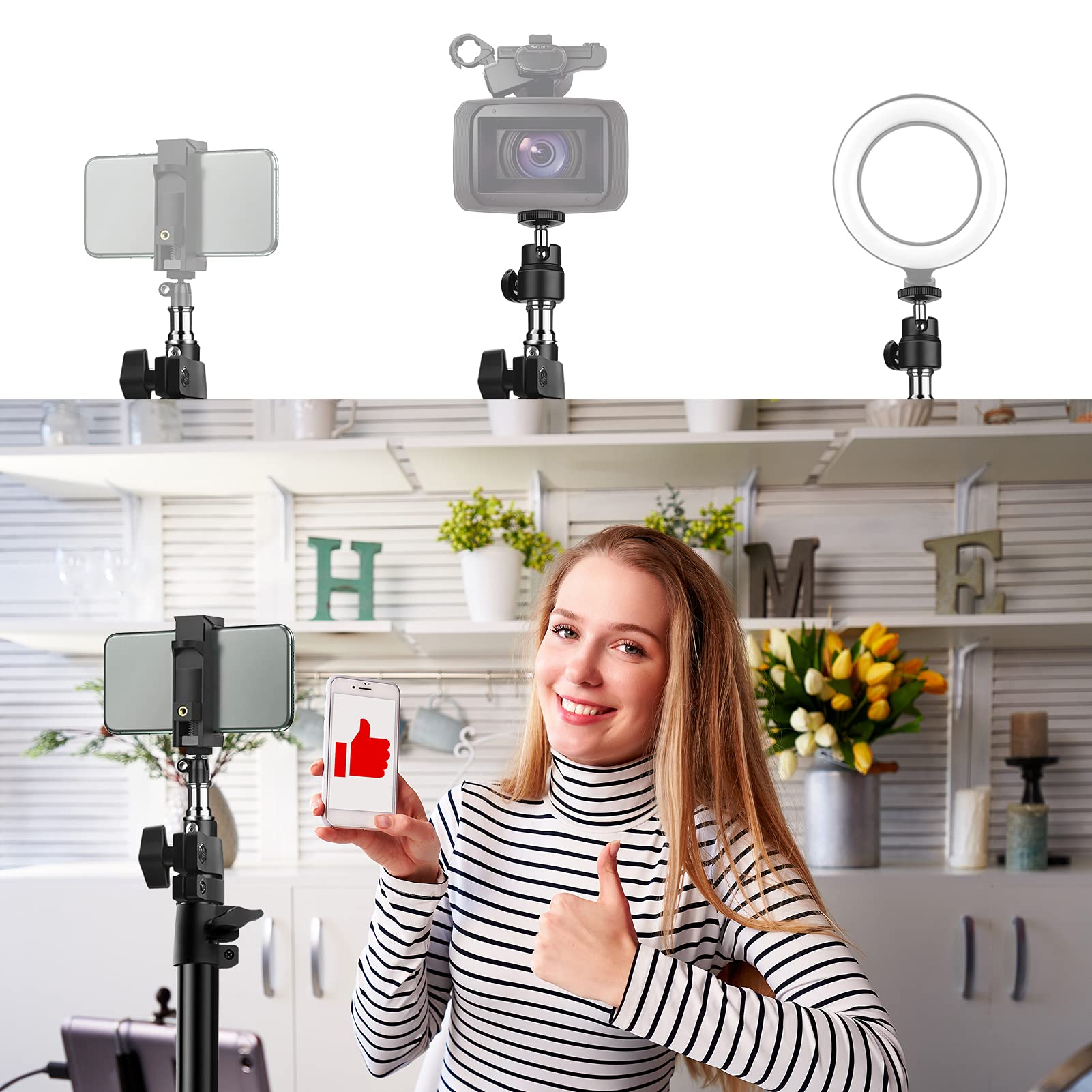 Tinpops Camera Desk Mount Stand, 21 41.5'' Adjustable Desktop C Clamp Mounting Stand, Aluminum Tabletop Light Stand With 1/4'' S