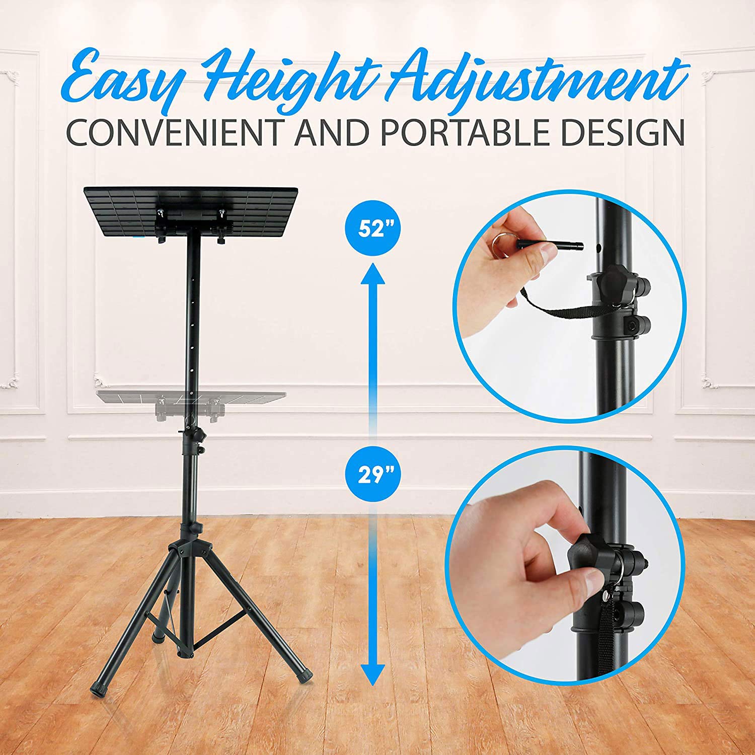 Pyle Laptop Projector Tripod Stand - 2 Pcs Computer, Book, Dj Equipment Holder Mount Height Adjustable Up To 52 Inches W/ 20 X