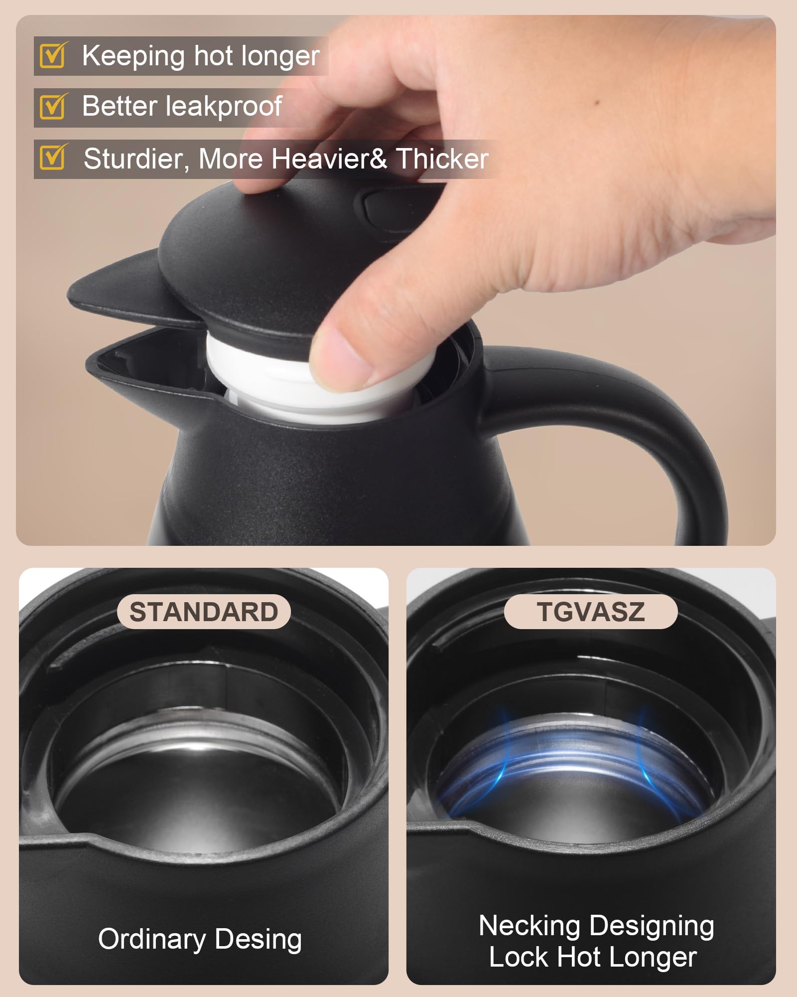 70Oz Thermal Coffee Carafe For Keeping Hot, 2 Pcs Updated Carafe For Hot Liquid, Insulated Coffee Carafe Stainless Steel Thermal