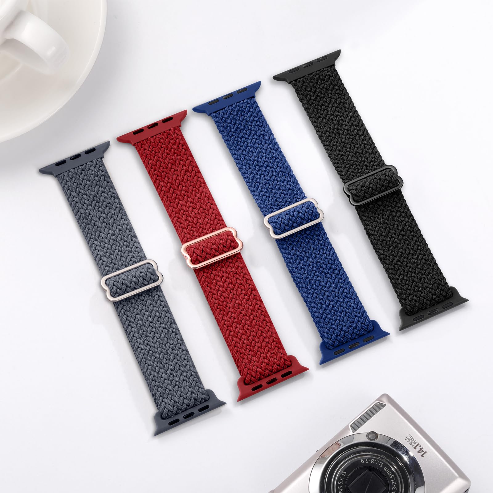 4 Pack Braided Solo Loop Compatible With Apple Watch Band 46Mm 45Mm 44Mm 49Mm 42Mm 41Mm 40Mm 38Mm, Stretchy Nylon Elastic Sport