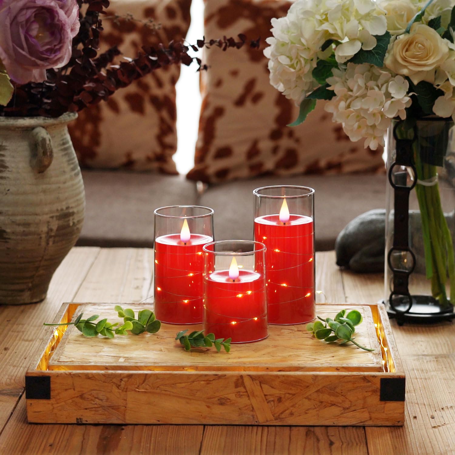 Homemory Flickering Flameless Candles With String Lights, Battery Operated Candles, Embedded String Lights Led Candles, Unbreaka