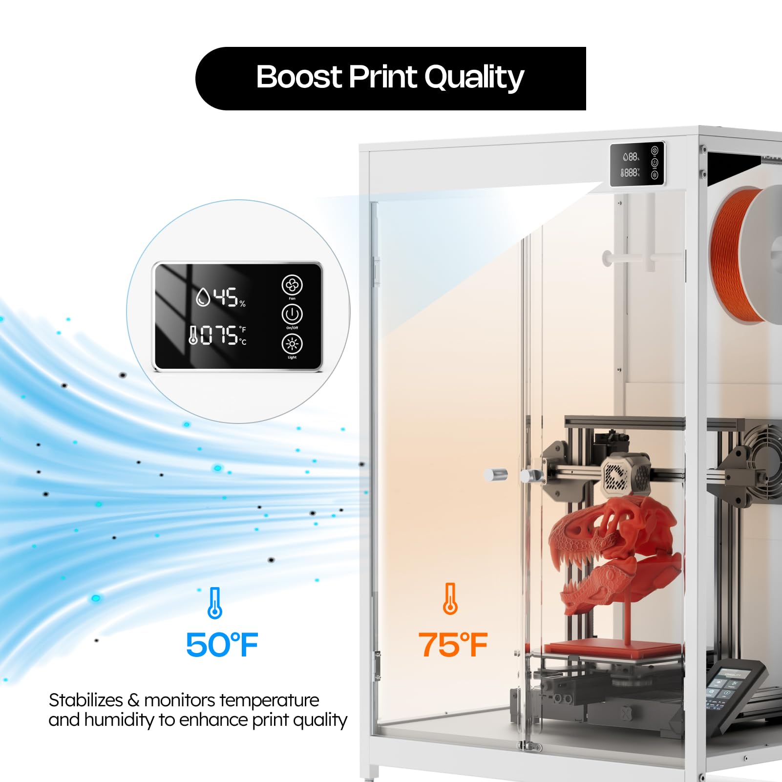 Crafit 3D Printer Enclosure With Ventilation, Hold 4 Spools, Built-In Thermo-Hygrometer And Led Light, Noise Reduction, Dustproo