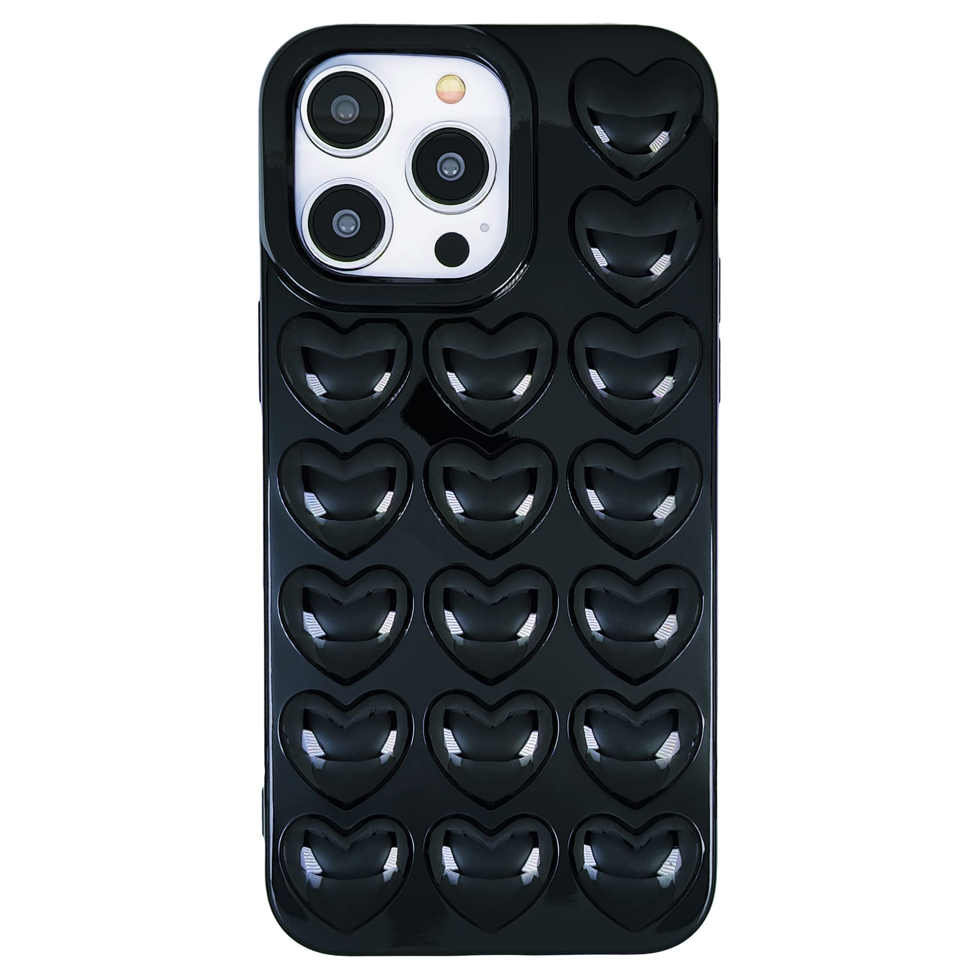 DMaos for iPhone 14 Pro Max Case for Women, 3D Pop Bubble Heart Kawaii Gel Cover, Cute Girly for iPhone14 Pro Max 6.7 inch - Bla