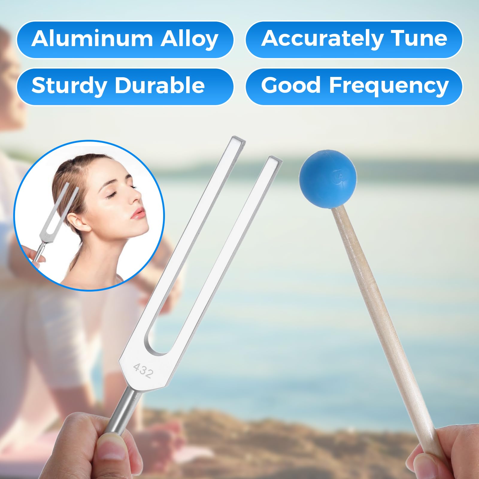 432 Hz Tuning Fork Set For Musical Instrument Chakra, Stress Alleviation, Relaxation   With Silicone Hammer Bag Cleaning Cloth