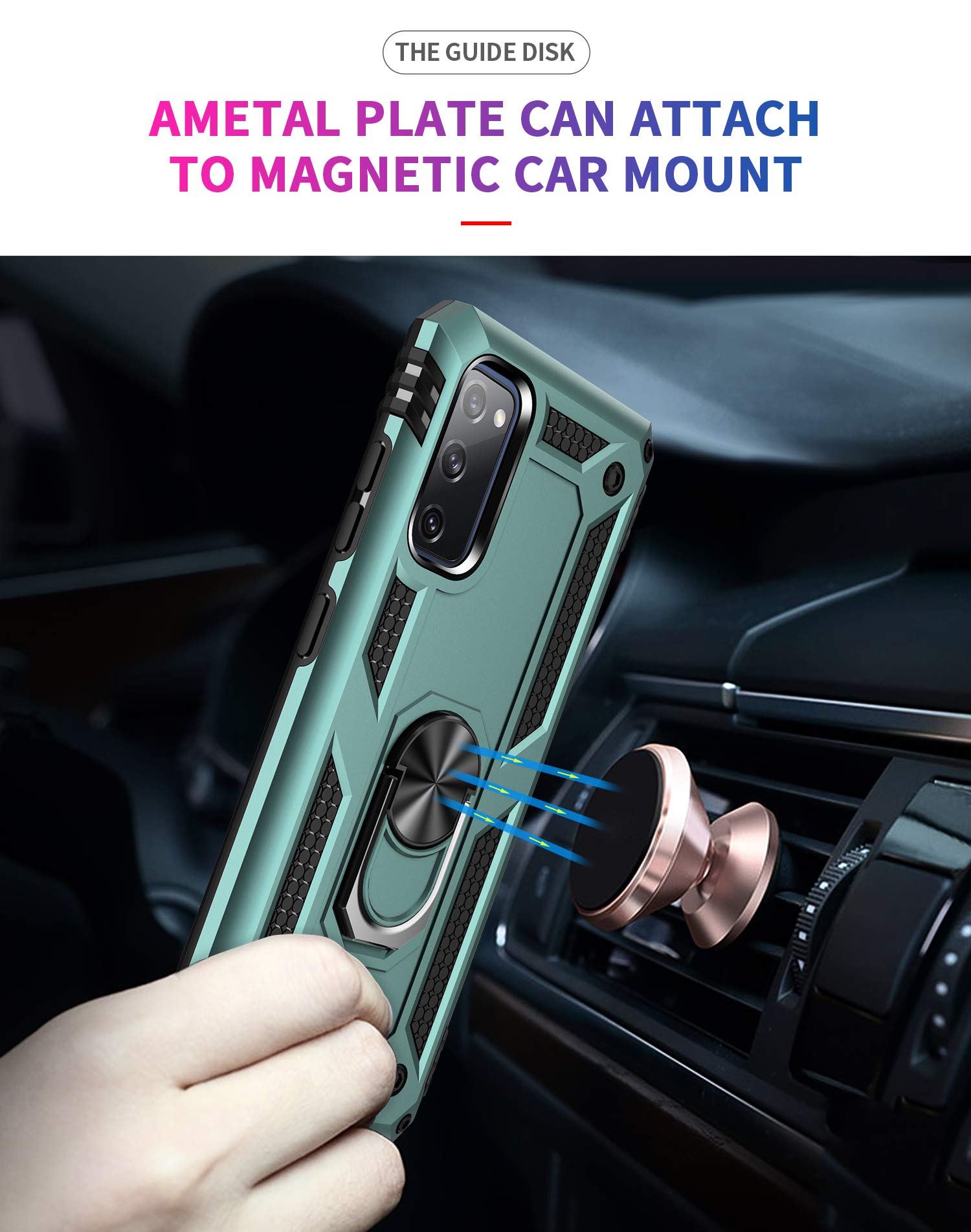 Addit Samsung S20 Fe Case, Military Grade, Heavy Duty With Stand Ring & Magnet Car Mount - Teal