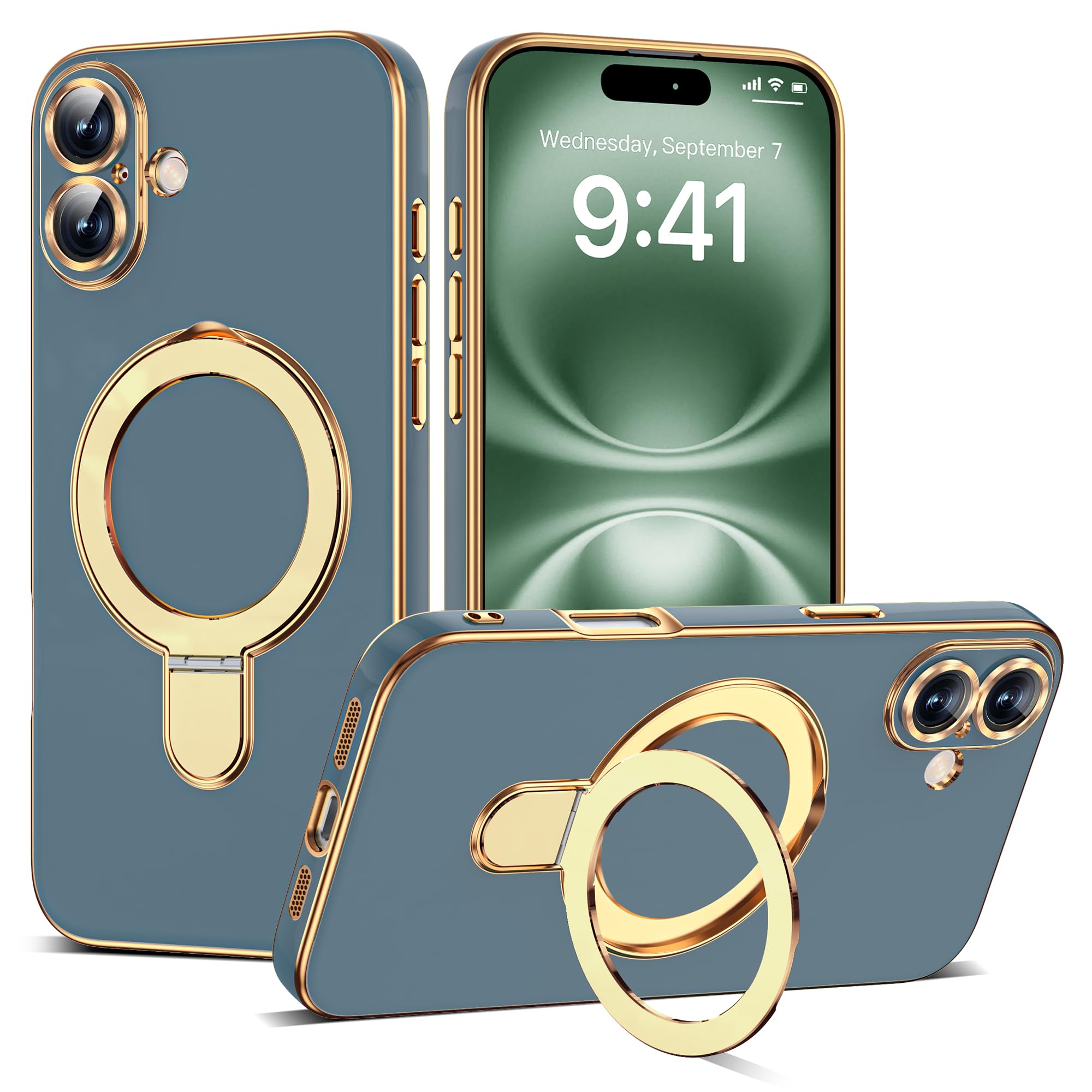 ETPESOK Compatible with iPhone 16 Plus Case with Magnetic Ring Stand [Compatible with Mag-Safe] [Full Camera Lens Protector] Sof