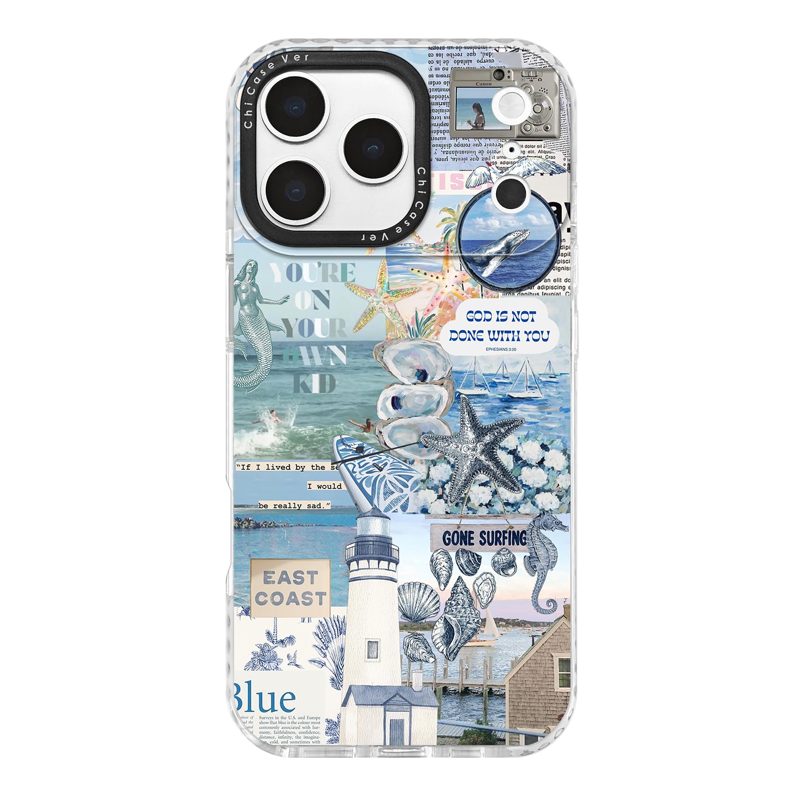 ChiCaseVer for iPhone 17 Pro Case, Nostalgic Beach Collage Coastal Collage,Beach Soft Slim TPU Compatible with MagSafe & Militar