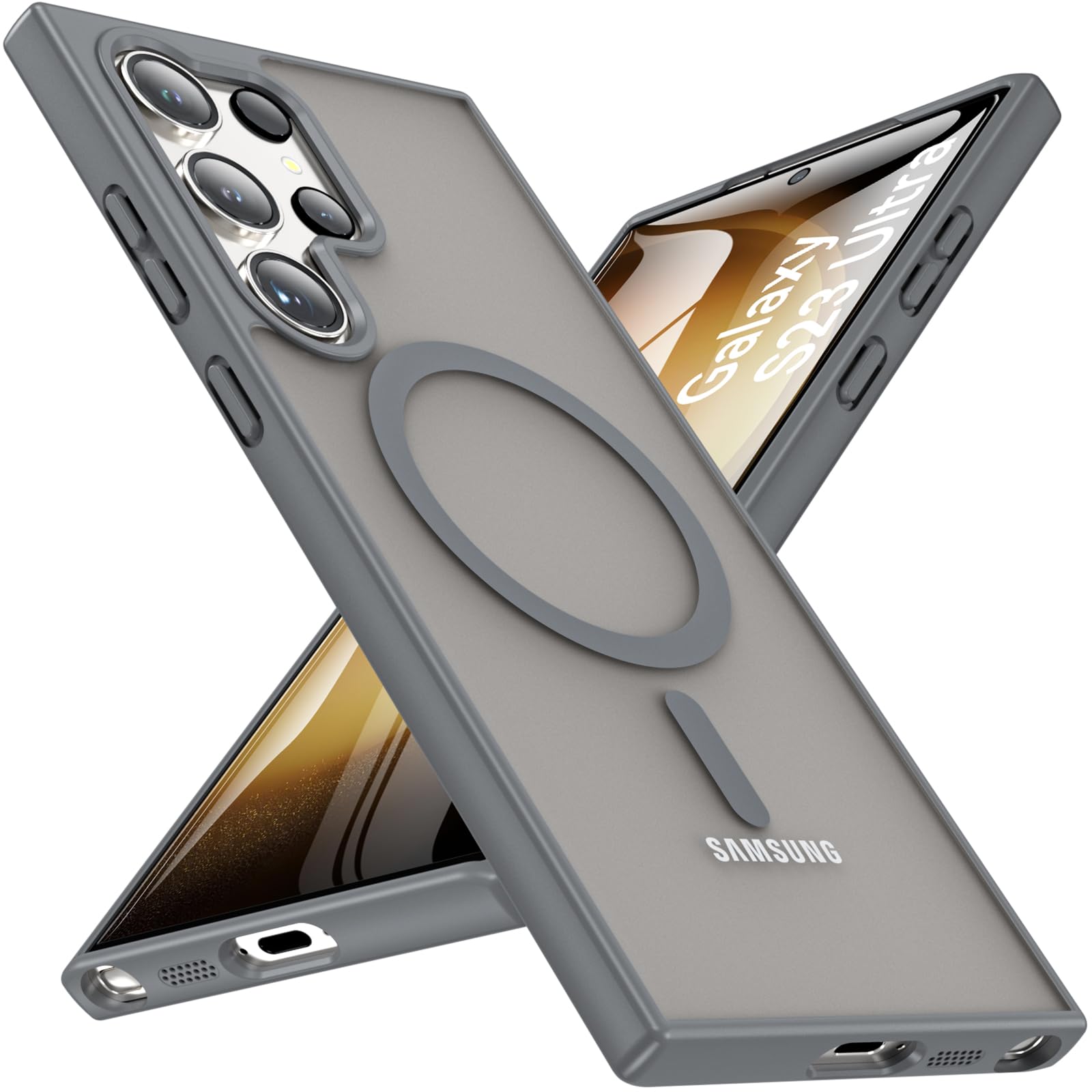 Owkey S23 Ultra Case 6.8'', Magnetic Samsung Galaxy S23 Ultra Case For Magsafe, [Shockproof Military] Translucent Back Slim Bump