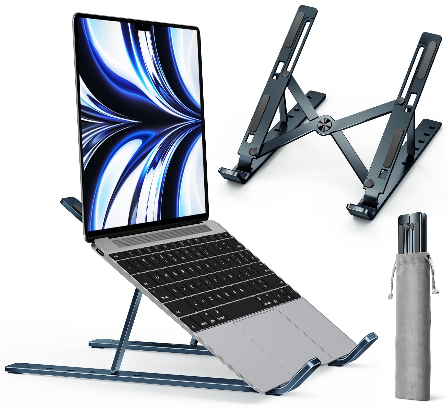 Ivoler Laptop Stand, Laptop Holder Riser Computer Tablet Stand, 6 Angles Adjustable Aluminum Ergonomic Foldable Portable Desktop Holder Compatible With Macbook,Ipad 10 15.6� Midnight Blue