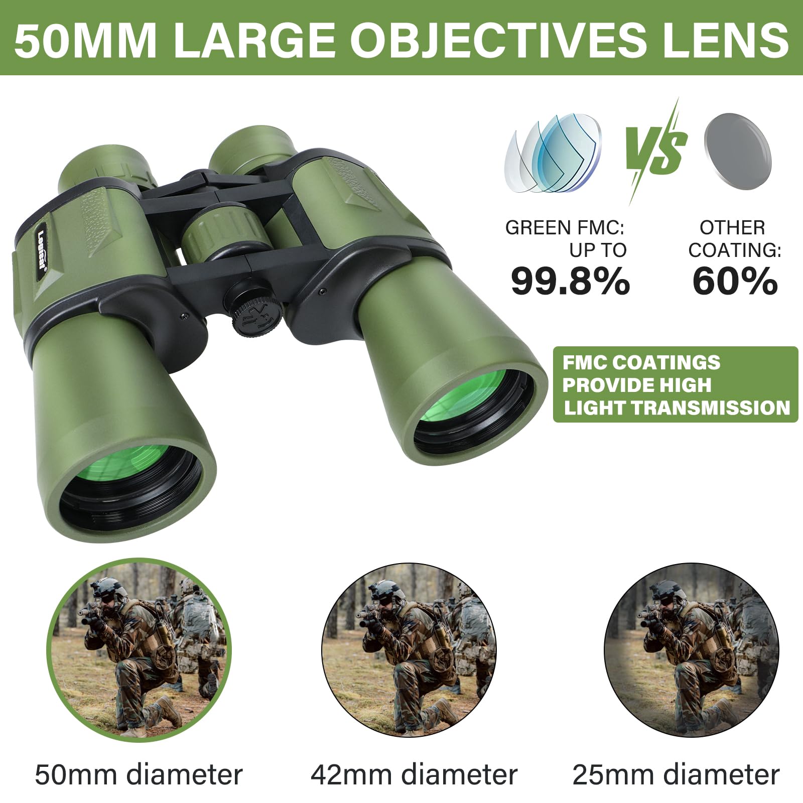 15X50 Hd Binoculars For Adults High Powered - Large View Compact Binoculars With Low Light Vision, Waterproof Hunting For Bird W