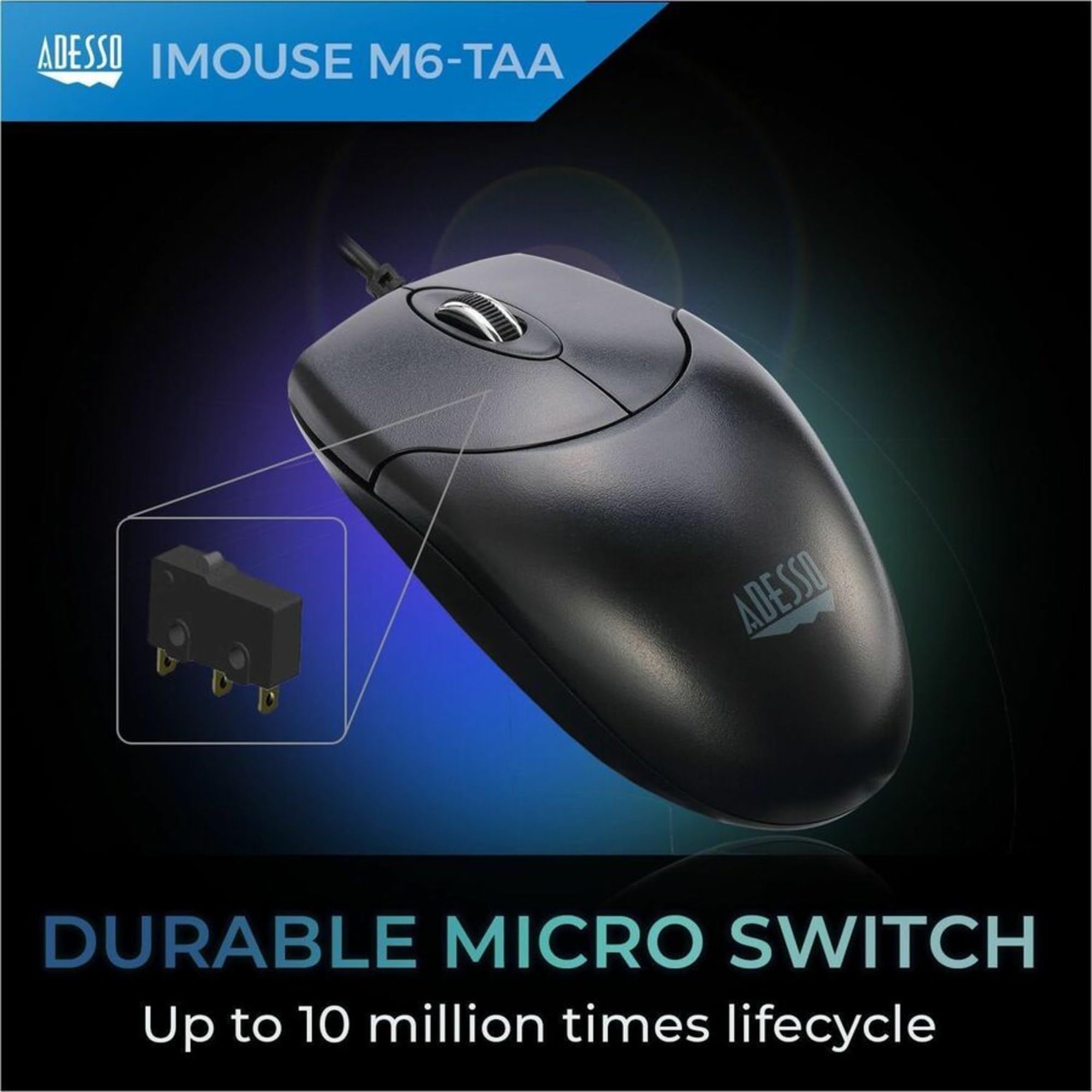 Adesso Taa Usb Optical Scroll Mouse, 1000 Dpi, Enhanced Optical Sensor, Convenie