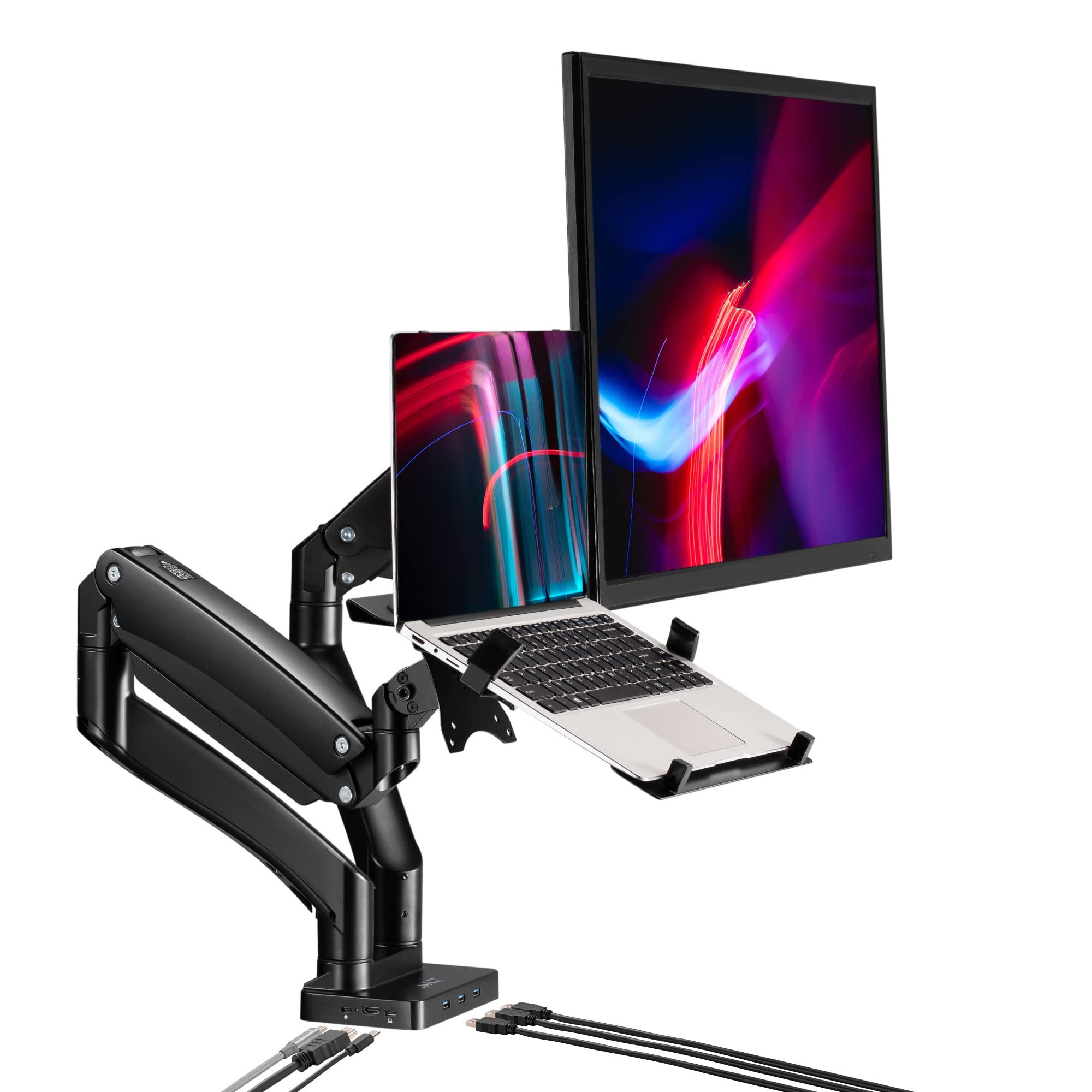 Avlt Dual 17    43'' Monitor Arm Desk Mount With 15'' Laptop Tray And Usb C Docking Station, Hdmi 4K60Hz, Usb A 5Gbps, Ethernet,