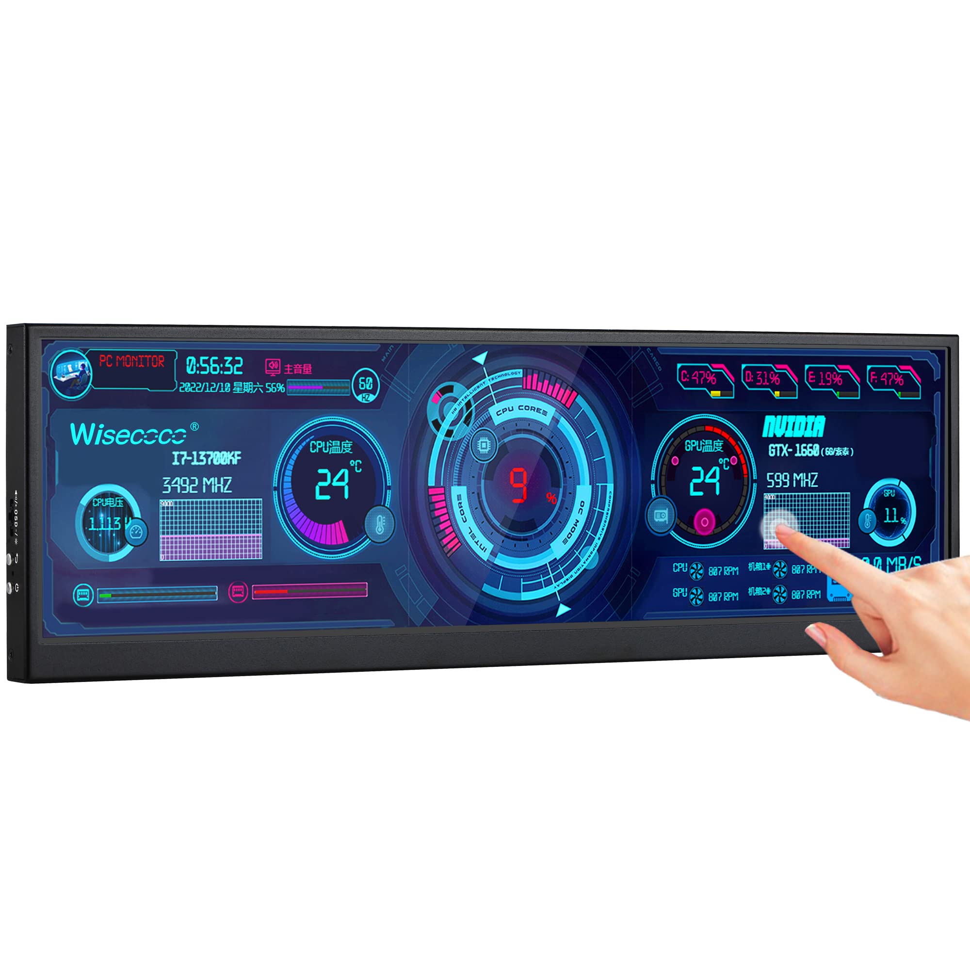 Wisecoco 12.6 Inch Secondary Screen Fhd Ips Touch Monitor Stretched Bar Lcd Display 1920X515 Mini Hdmi For Laptop Computer Healt