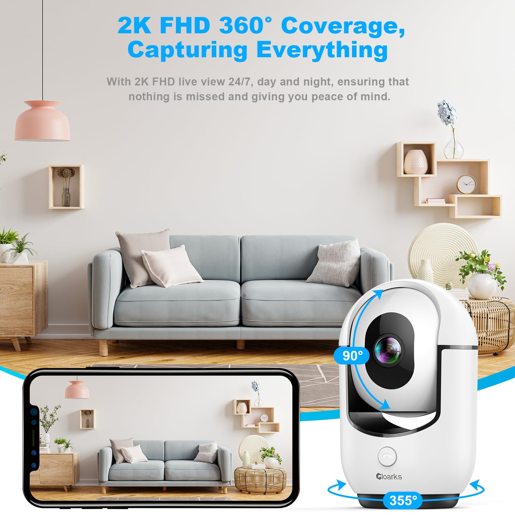 2K Pan/Tilt Security Camera, Wifi Indoor Camera For Home Security With Ai Motion Detection, Baby/Pet Camera With Phone App, Colo
