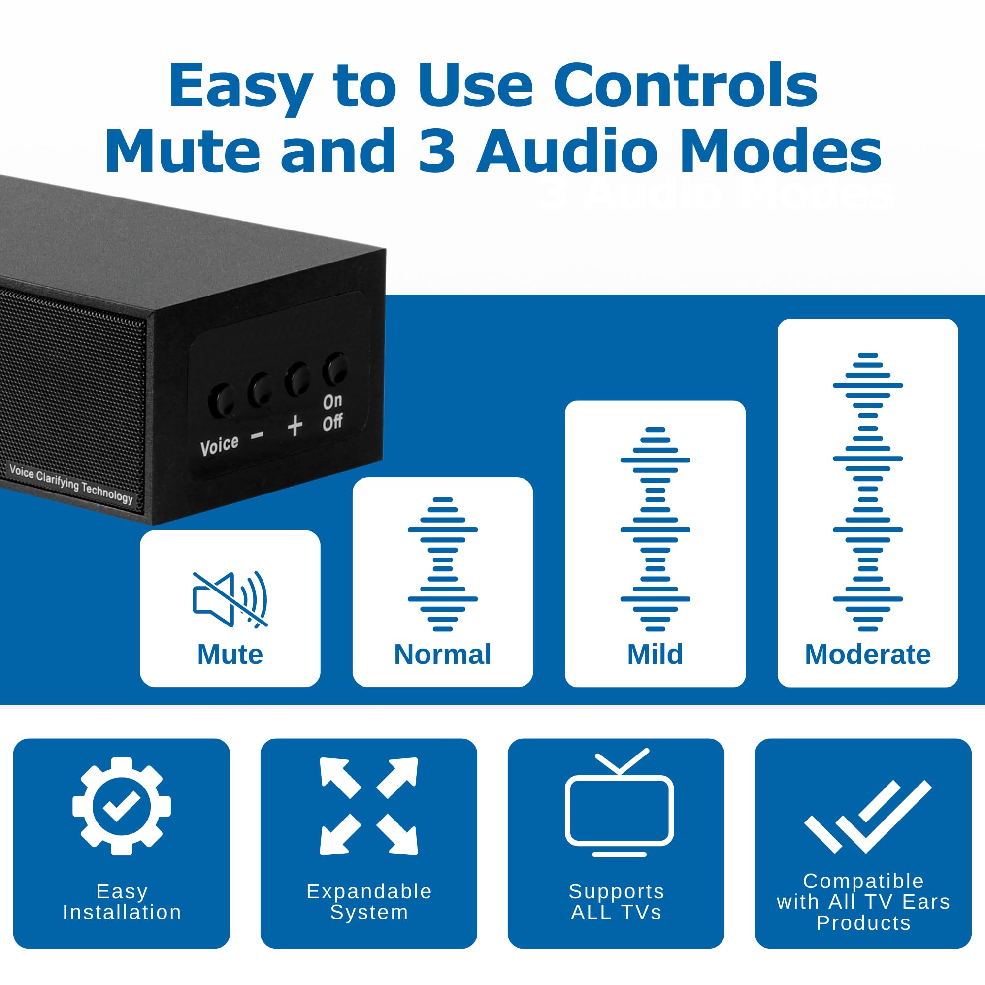 Tv  Ears Sound Bar For Tv   Voice Clarifying, Long Range Wireless Television Speakers   17'' Soundbar For Enhanced Dialogue On H