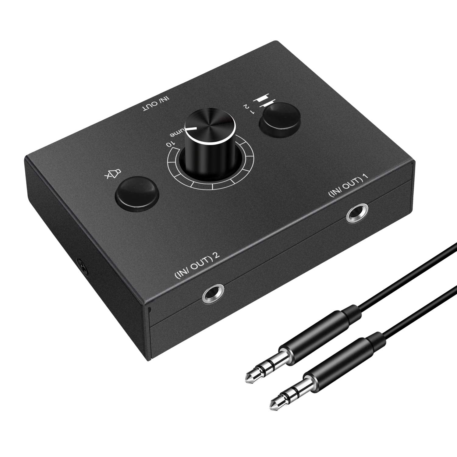 3.5mm Audio Switcher - 2 Input 1 Output / 1 Input 2 Output Audio Splitter, One-Key Mute Button, No External Power Required