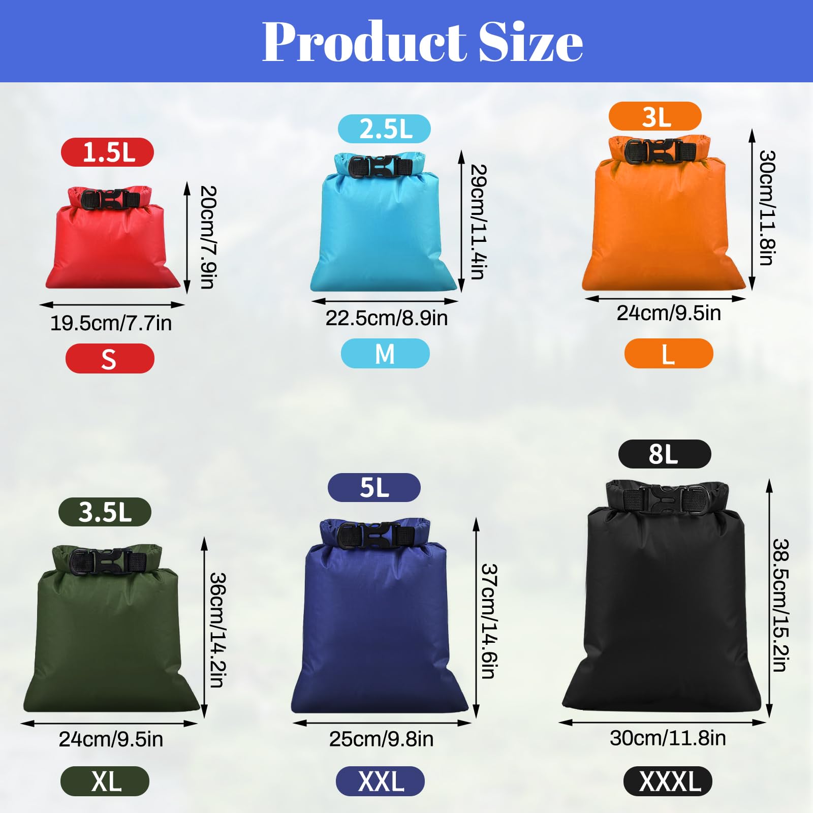 Zagqig 6Pack Waterproof Dry Bags,Lightweight Outdoor Dry Bags,Multi-Color Waterproof Storage Bags For Outdoor Hiking Climbing Ca