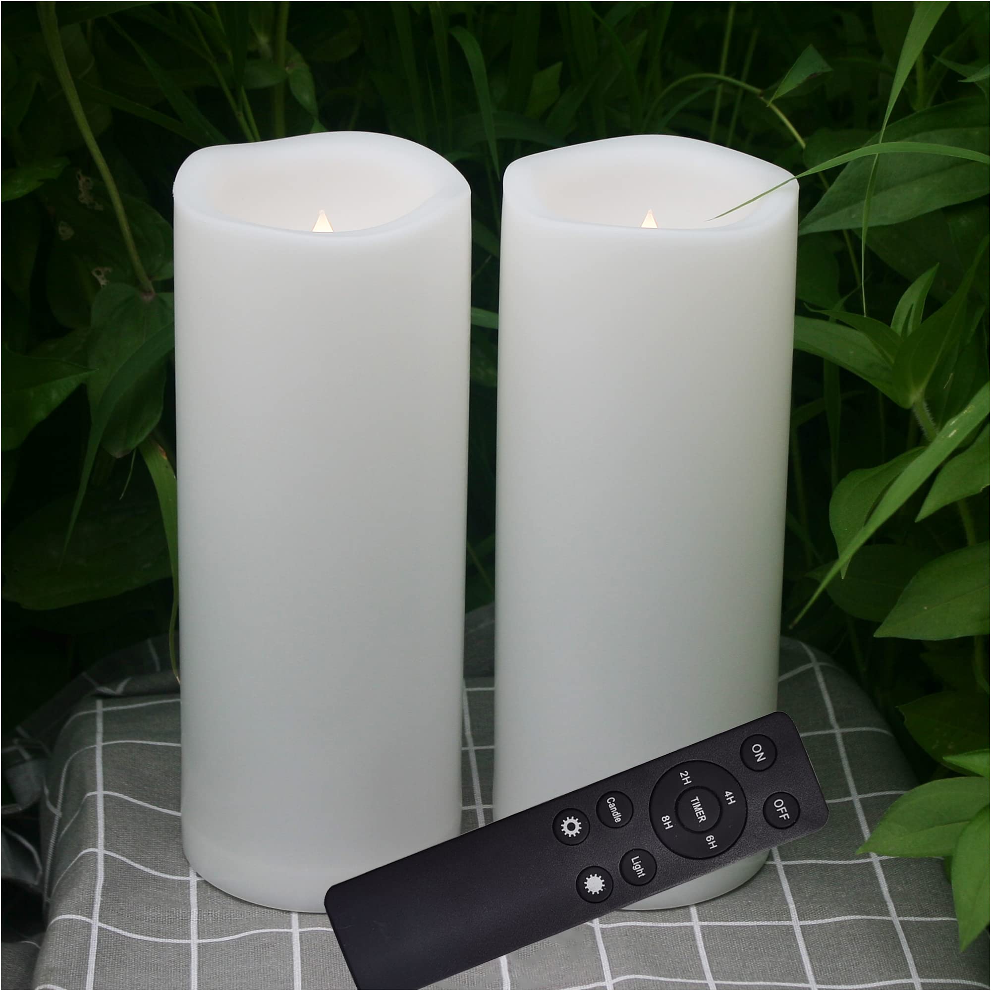 Outdoor Waterproof Large Led Flameless Candles with Remote Timer Long Lasting Battery Operated Plastic Electric Resin Pillar Can
